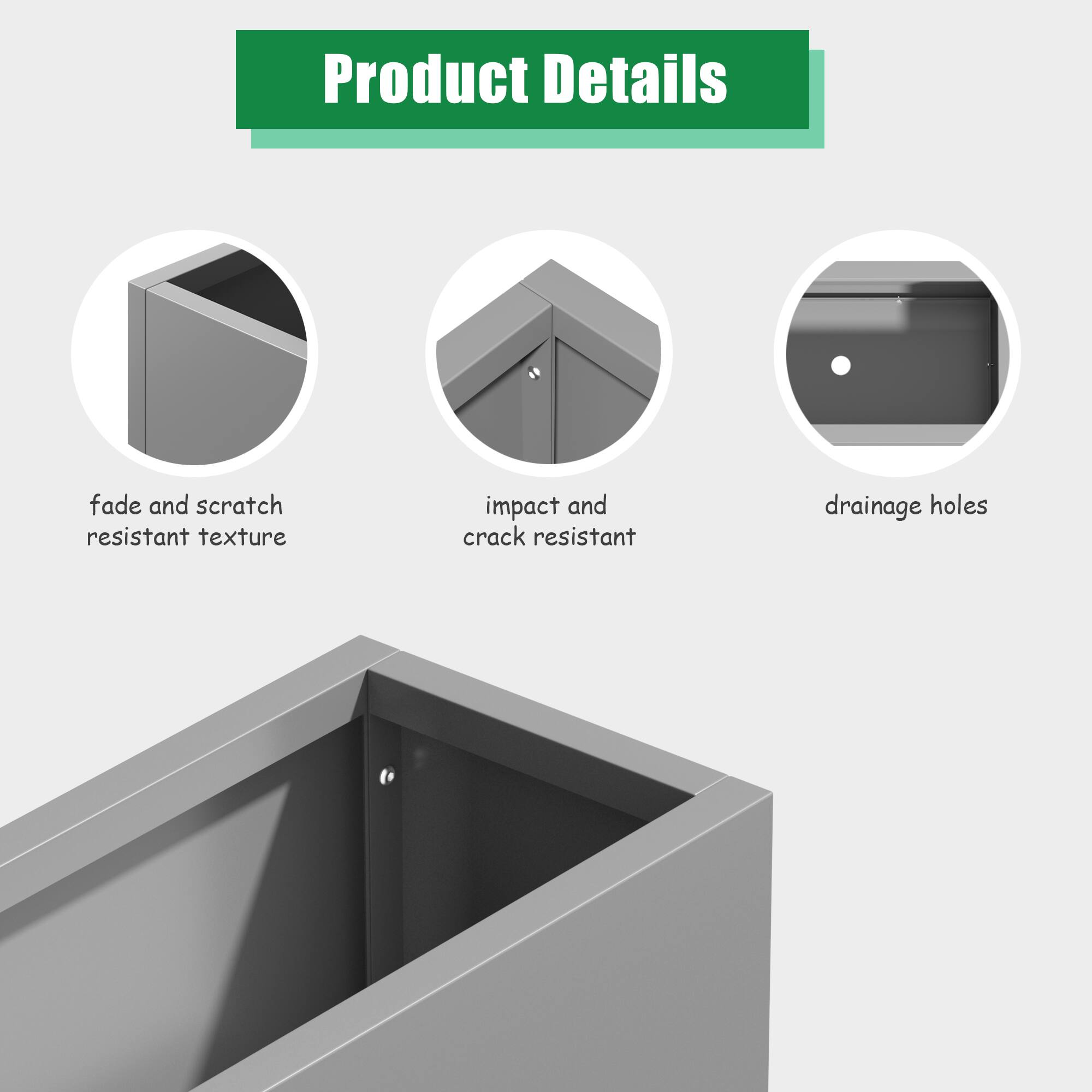 Product Details

- fade and scratch resistant texture
- impact and crack resistant
- drainage holes