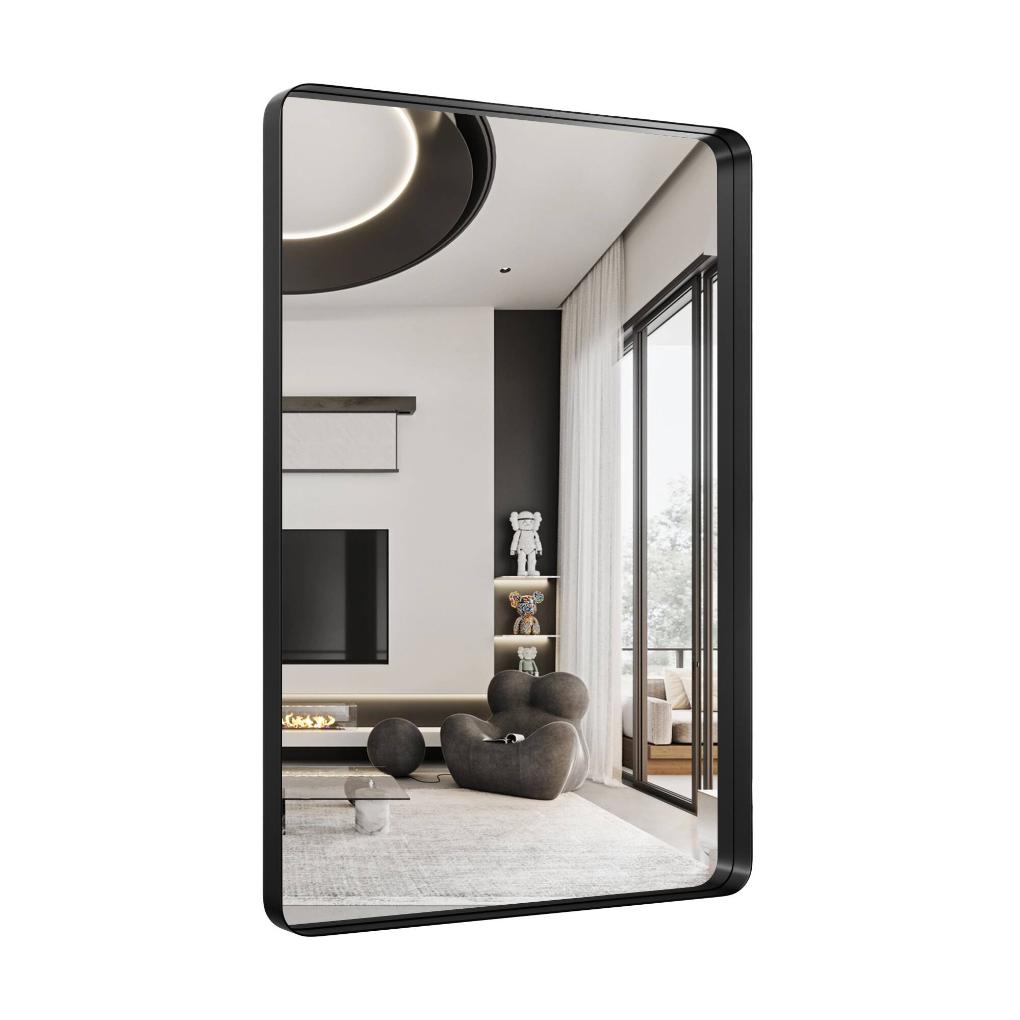 Alt View 2. PAIHOME - Black Metal Framed Bathroom Mirror for Wall, Vanity Mirror for Modern Decorative - 16" x 24".