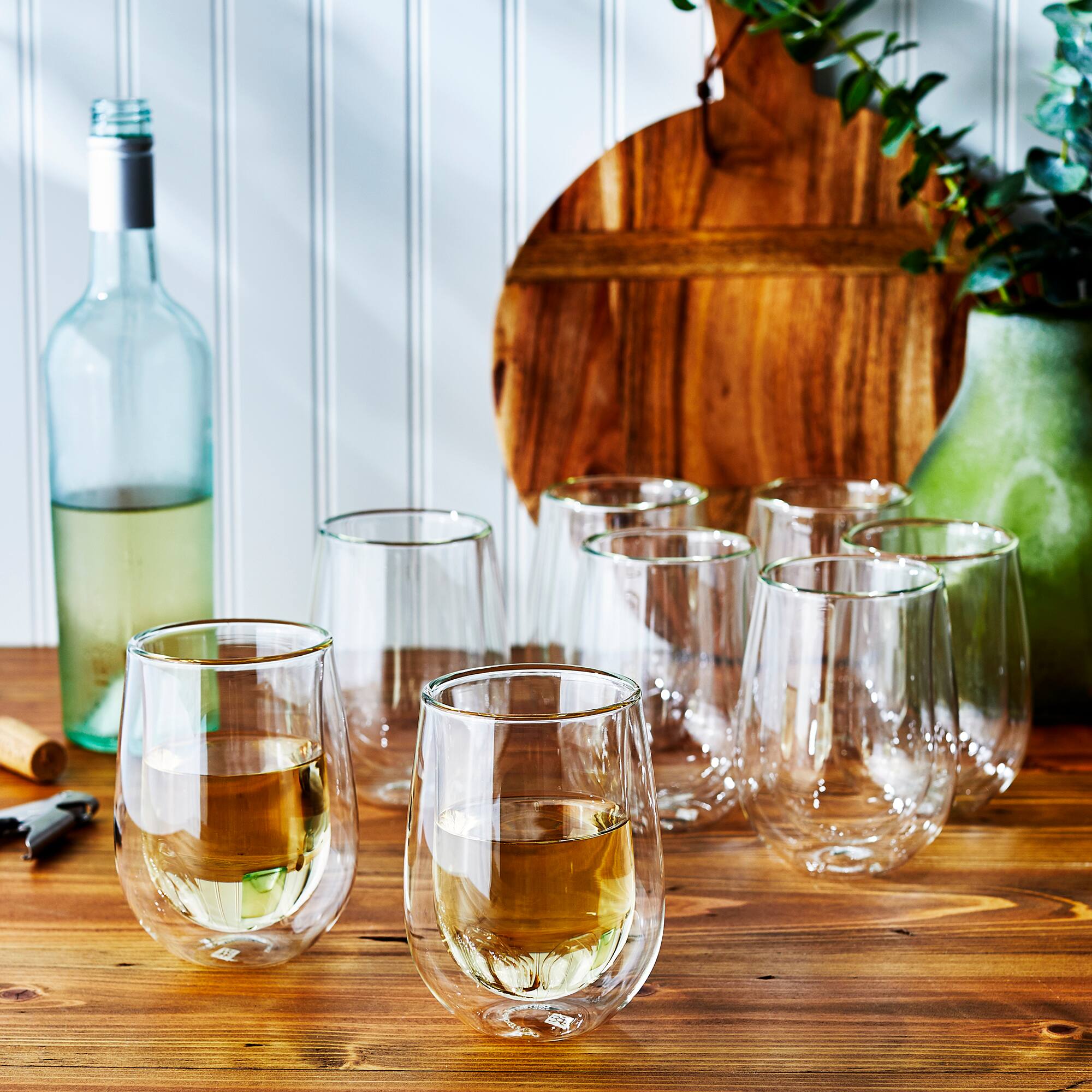 Alt View 1. ZWILLING - ZWILLING Sorrento 8-pc Double-Wall White Wine Stemless Glass Set - Clear.