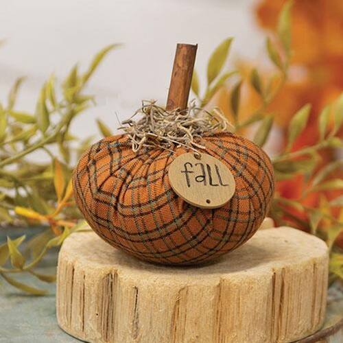 Angle. BreeBe - *Stuffed Fall Orange Plaid Mossy Pumpkin 4" - Orange.