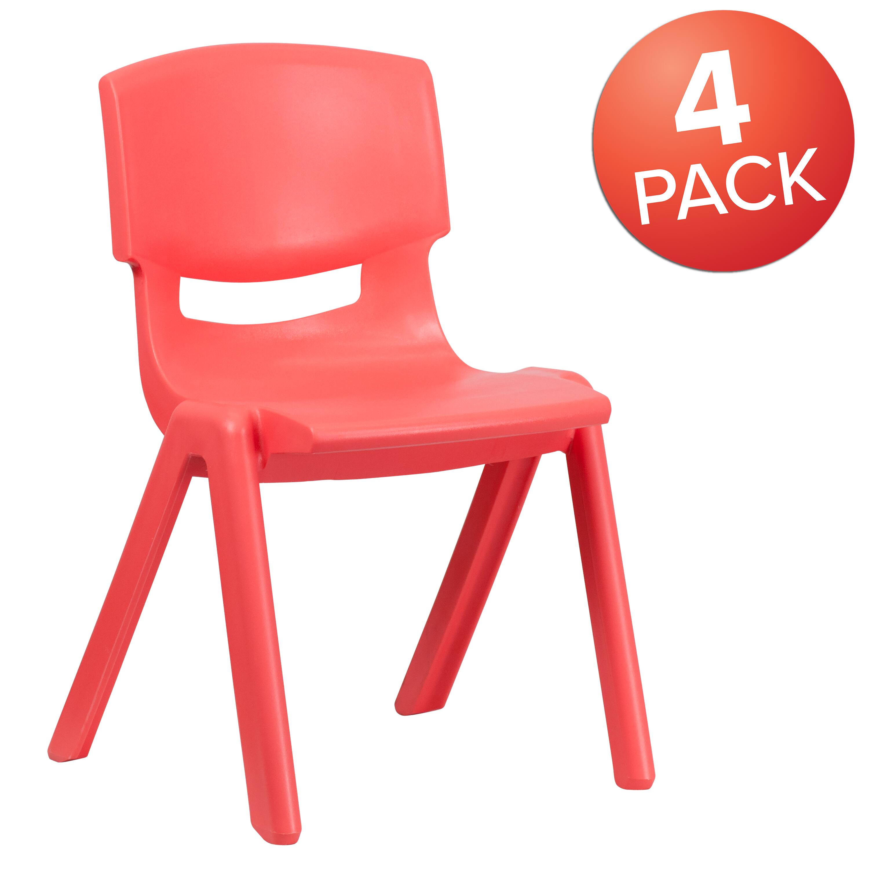 Alt View 1. Emma + Oliver - 4 Pack Plastic Stack School Chair with 15.5"H Seat, 3rd-7th School Chair - Red.