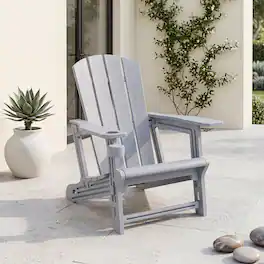Costway - 1 PCS HDPE Adirondack Chairs with Realistic Wood Grain, Extended Backrest for Backyard - Gray