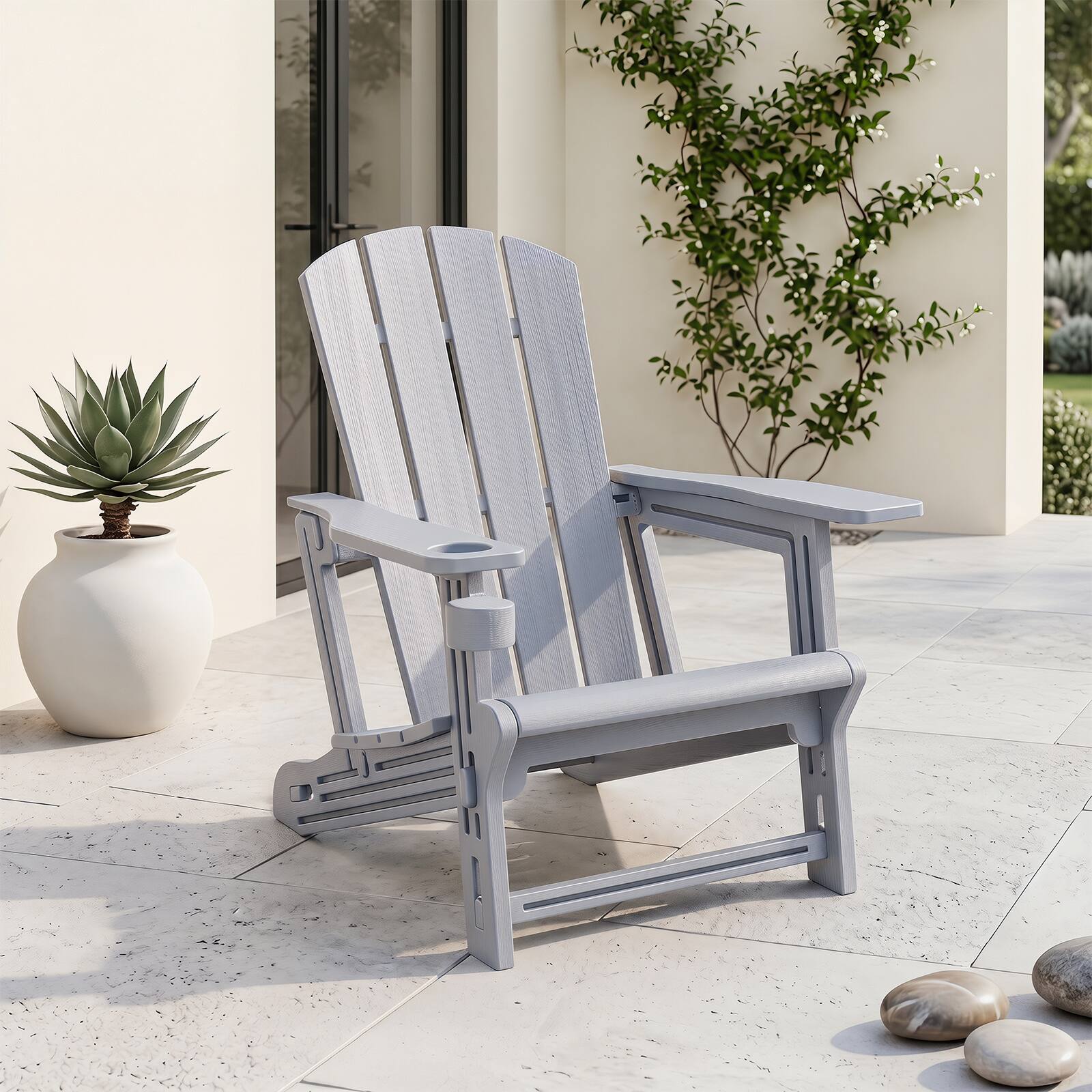 Alt View 3. Costway - Costway 2 PCS HDPE Adirondack Chairs with Realistic Wood Grain, Extended Backrest - Gray.