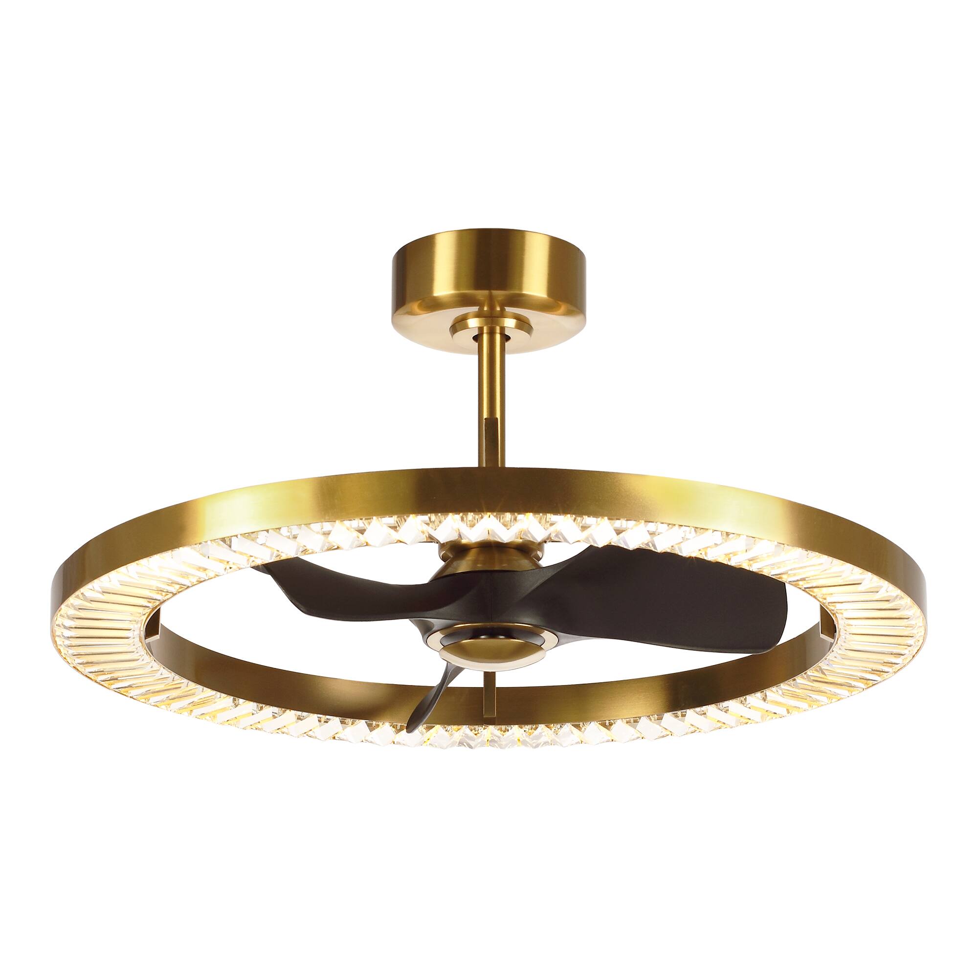Alt View 6. Parrot Uncle - 32 Inch Gold Crystal LED  DC Motor Dimmable Ceiling Fan Caged Chandelier Bladeless Fan with Remote and 6 Speeds - Gold.
