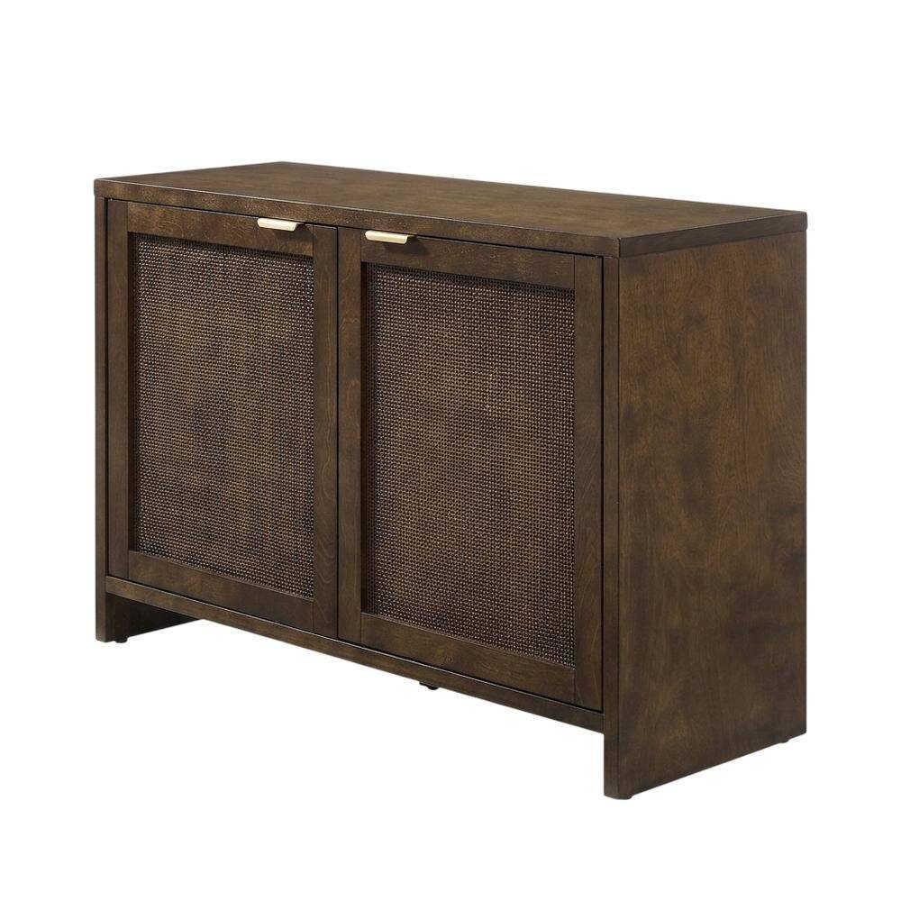 Back. FurniFact - Brown Record Player Cabinet with Wicker Accents - Dark Brown.