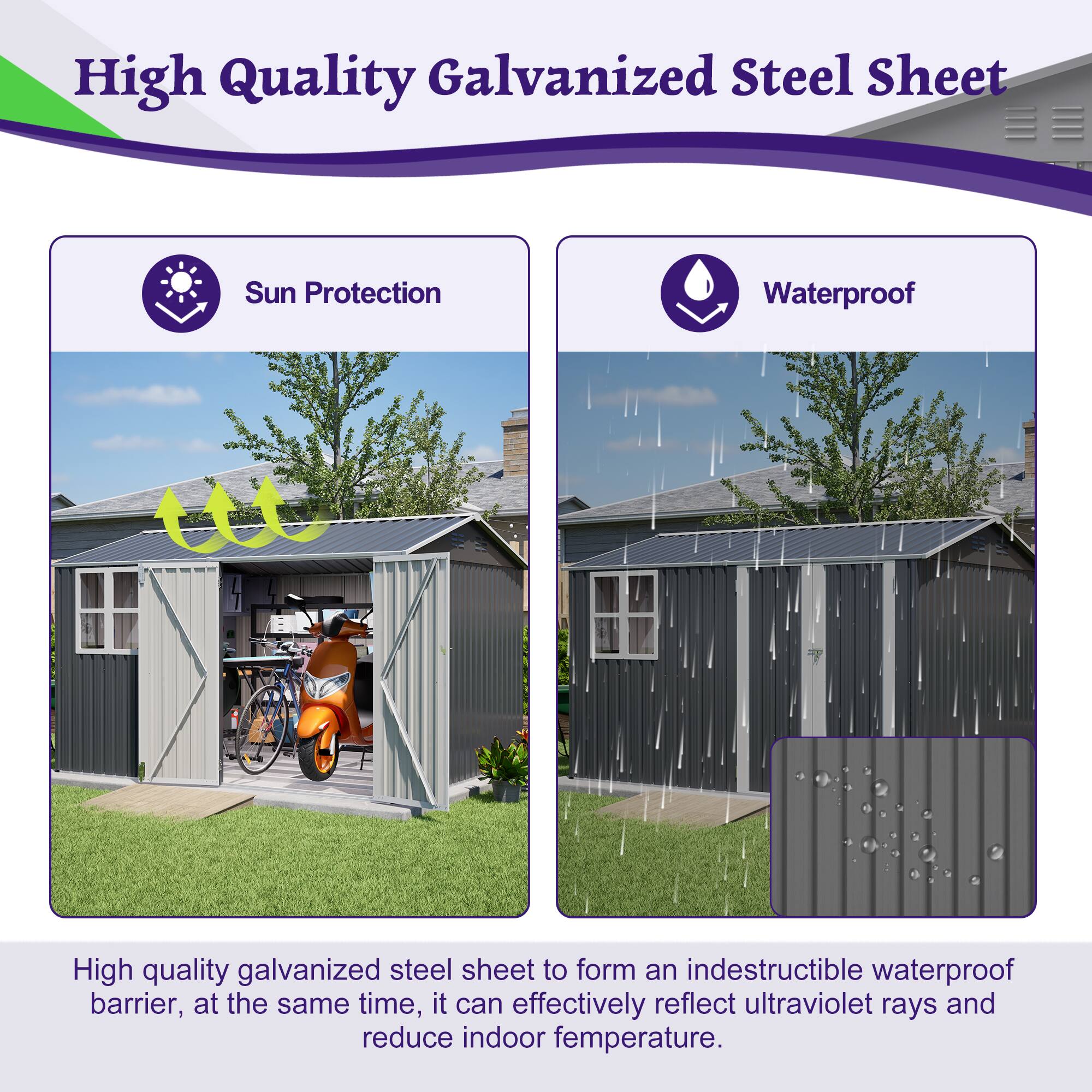 High Quality Galvanized Steel Sheet

Sun Protection

Waterproof

High quality galvanized steel sheet to form an indestructible waterproof barrier, at the same time, it can effectively reflect ultraviolet rays and reduce indoor temperature.
