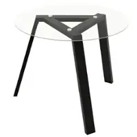 Costway 36" Round Glass Dining Table for 4 with Tempered Glass Tabletop Rubber Wood Frame - Black - Front_Zoom