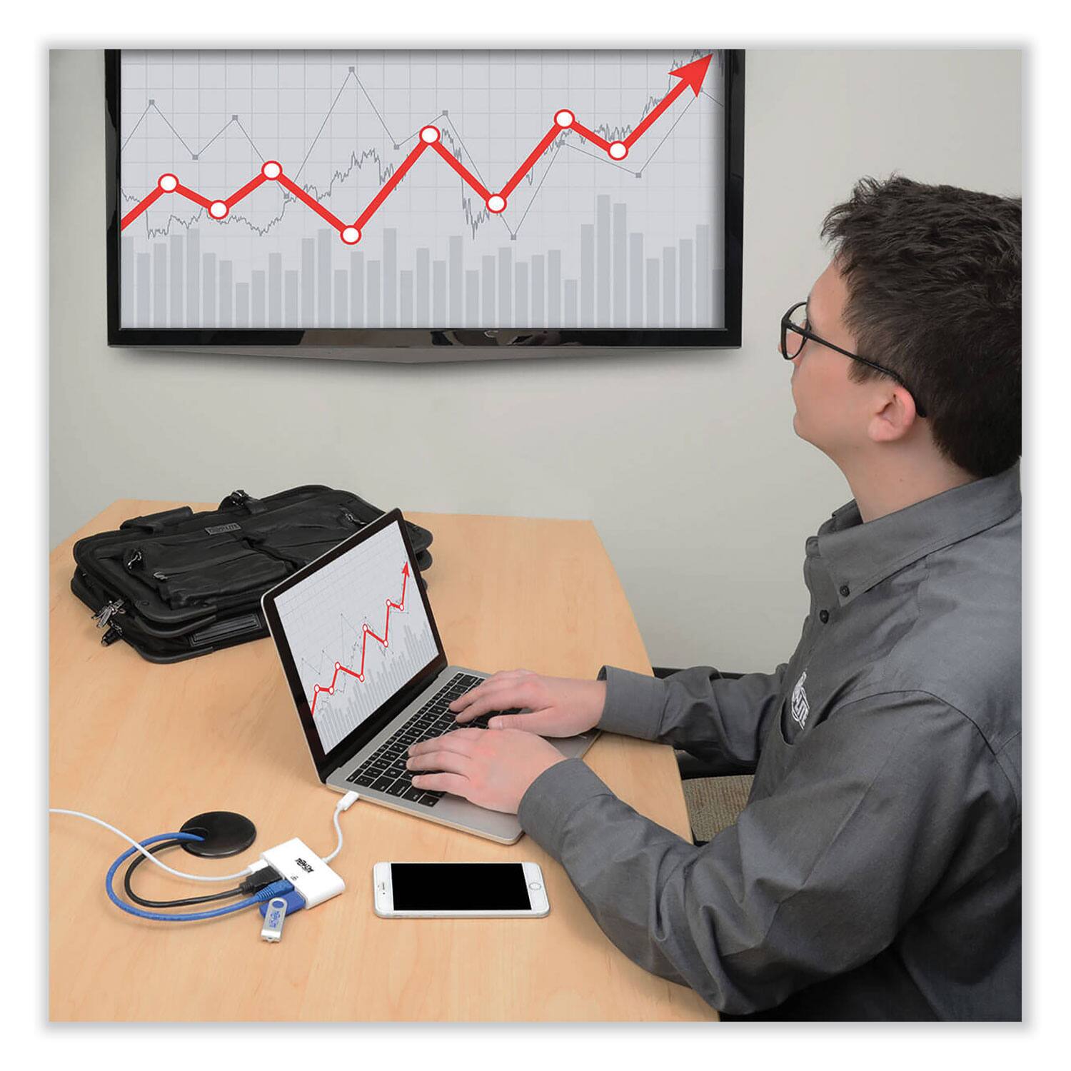 Alt View 5. Tripp Lite - U444-06N-HGU-C 3 in. USB-A/USB-C PD Charging/Gigabit Ethernet USB 3.1 Gen 1 USB-C to HDMI Adapter - White - White.