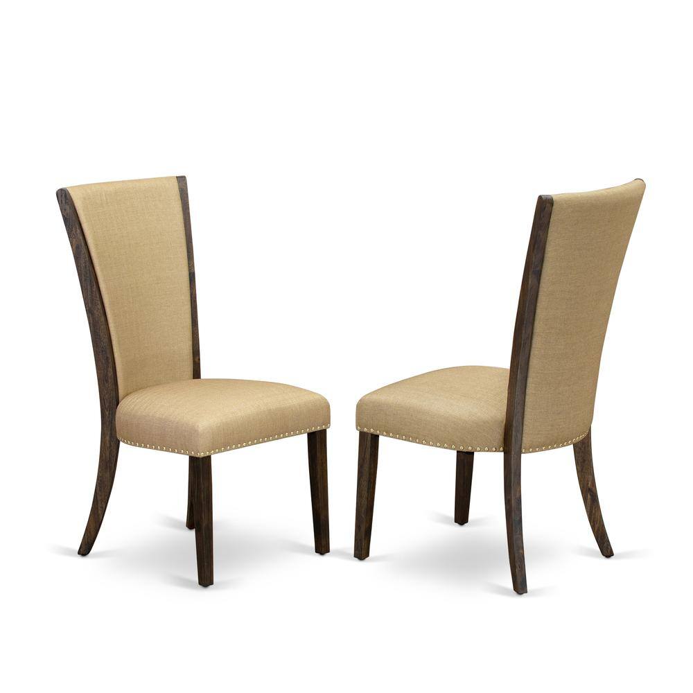 East West Furniture - Set of 2, Wood Chair Includes Distressed Jacobean Hardwood Frame with Linen Fabric Seat - Brown