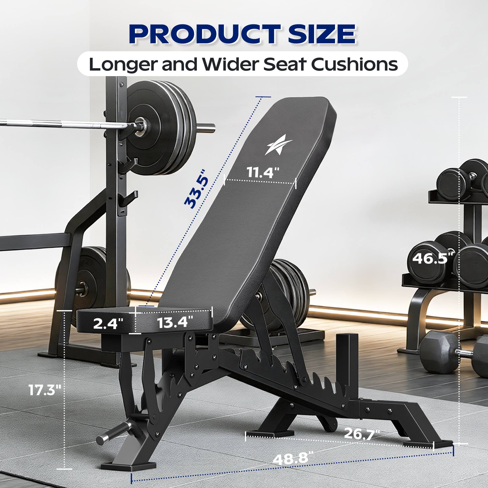 PRODUCT SIZE  
Longer and Wider Seat Cushions  
33.5"  
11.4"  
46.5"  
2.4"  
13.4"  
17.3"  
48.8"  
26.7"