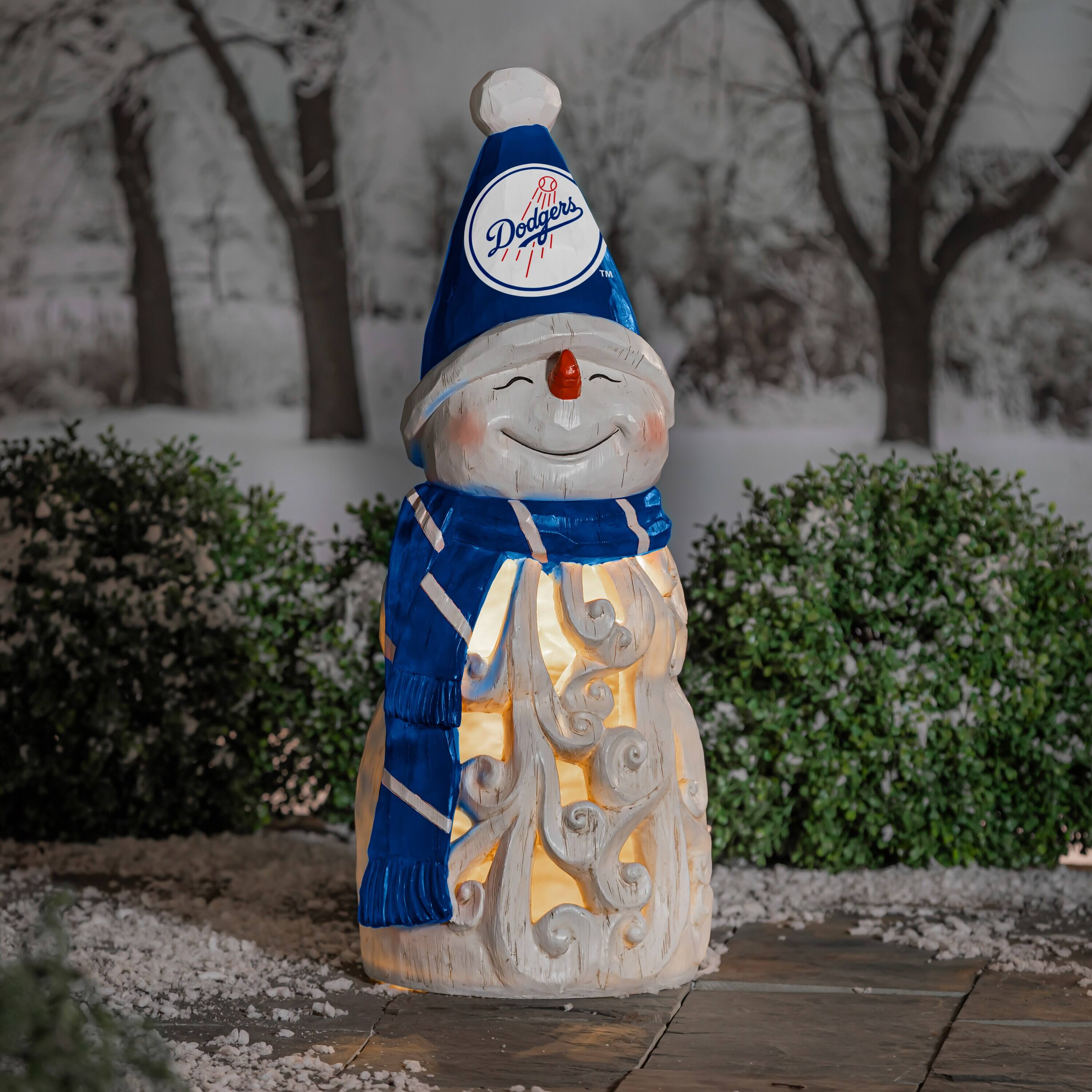 Alt View 1. Evergreen Enterprises - Los Angeles Dodgers 26" LED Snowman Garden Statue - White.