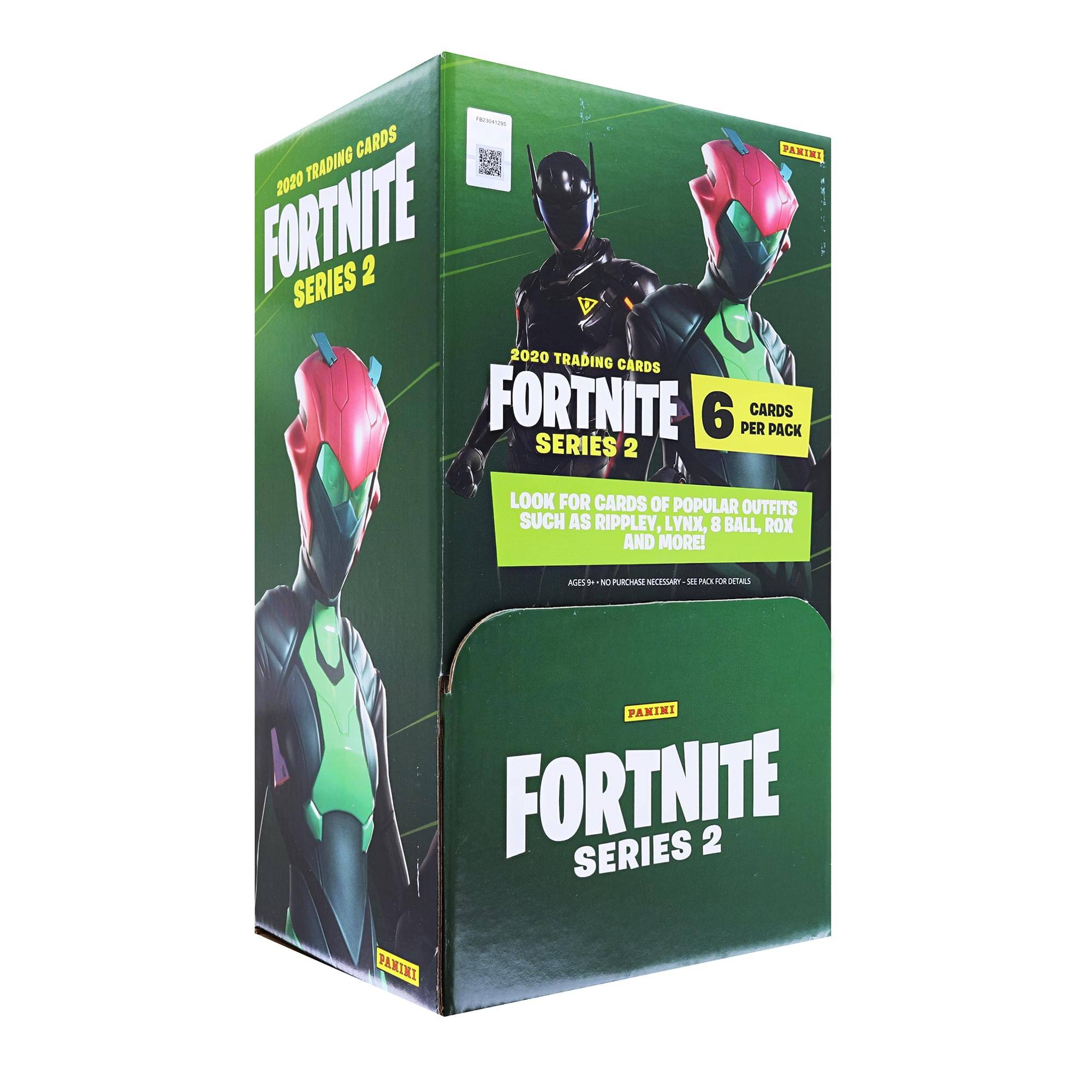- 2020 TRADING CARDS FORTNITE SERIES 2
- 6 CARDS PER PACK
- LOOK FOR CARDS OF POPULAR OUTFITS SUCH AS RIPPLEY, LYNX, 8 BALL, ROX AND MORE!
- PANINI
- AGES 9+ NO PURCHASE NECESSARY. SEE PACK FOR DETAILS