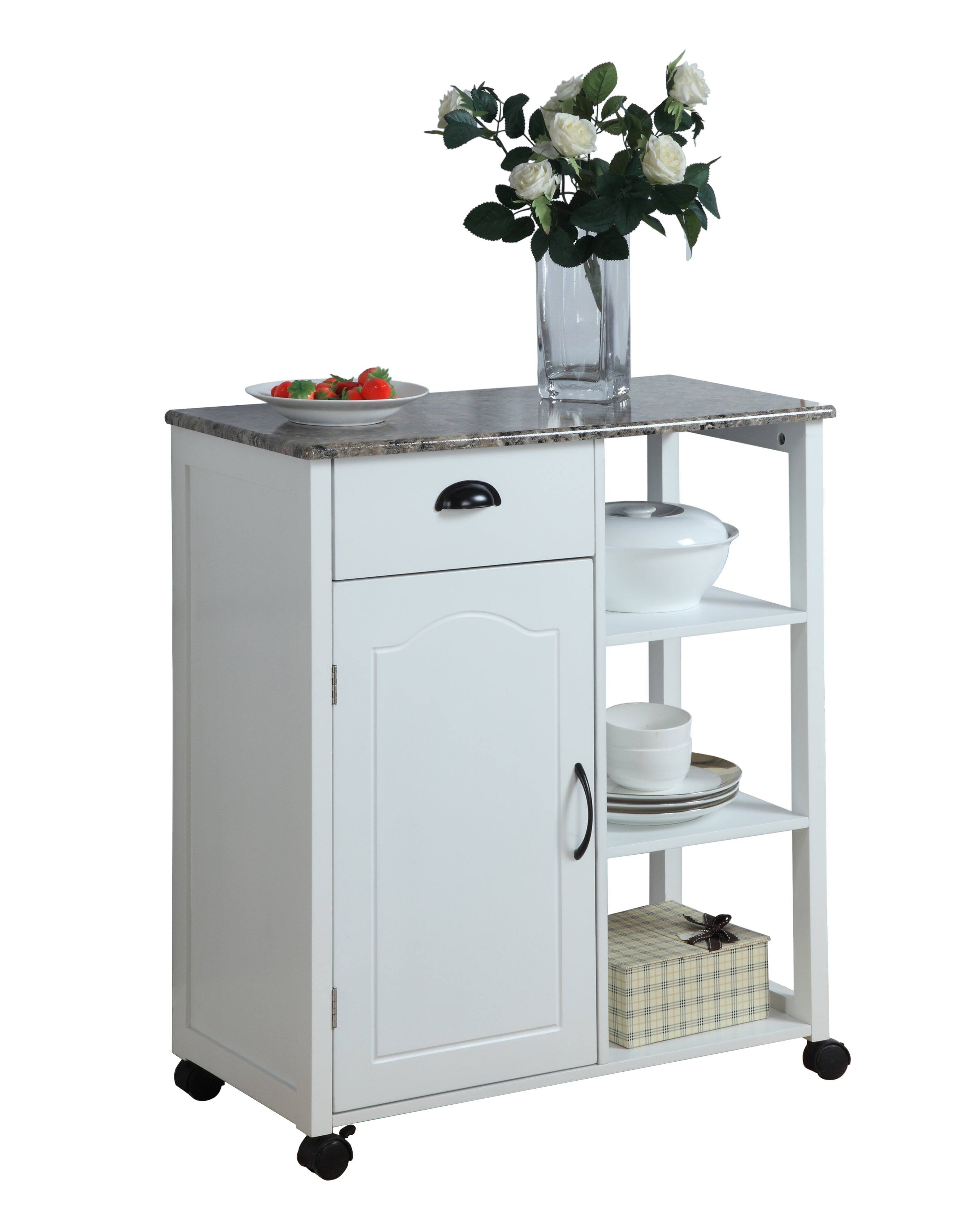 Angle. Kings Brand Furniture - Kings Brand Furniture - White Finish Wood & Marble Vinyl Top Kitchen Storage Cabinet Cart - White.