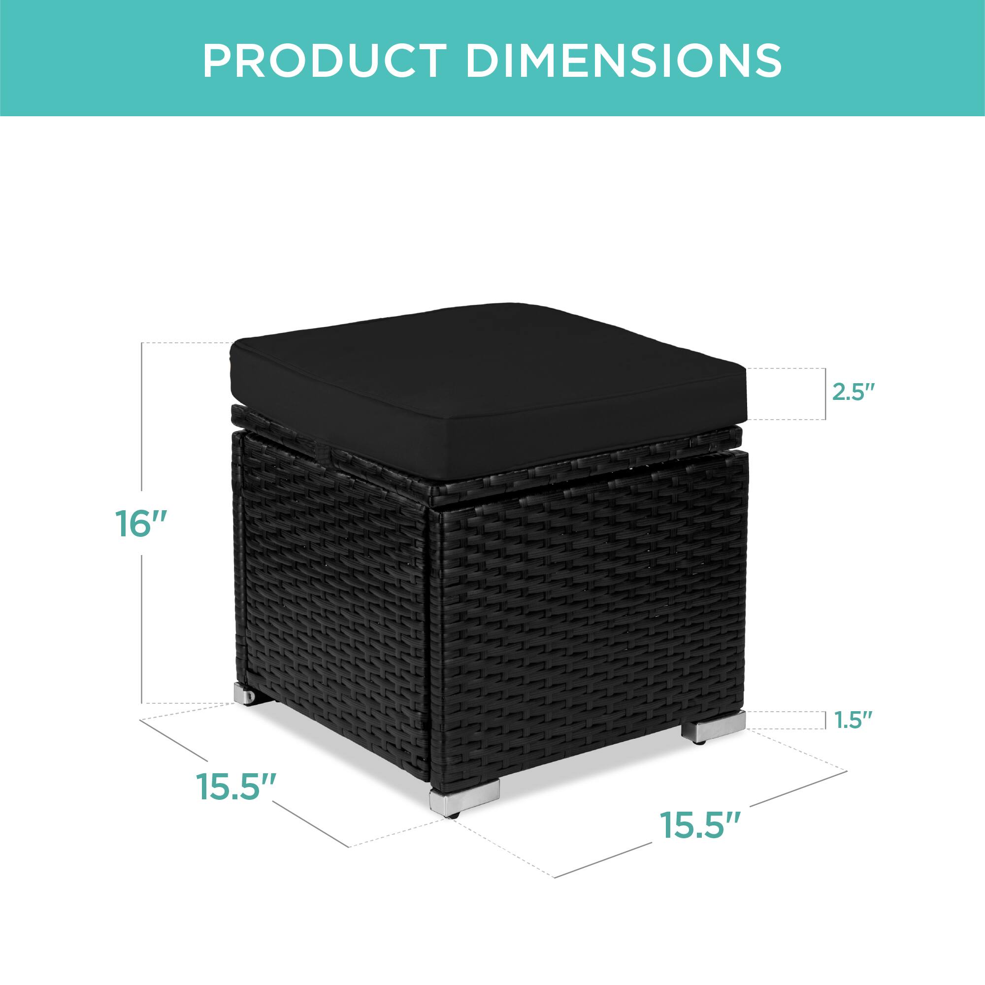 PRODUCT DIMENSIONS

2.5"  
16"  
1.5"  
15.5"  
15.5"