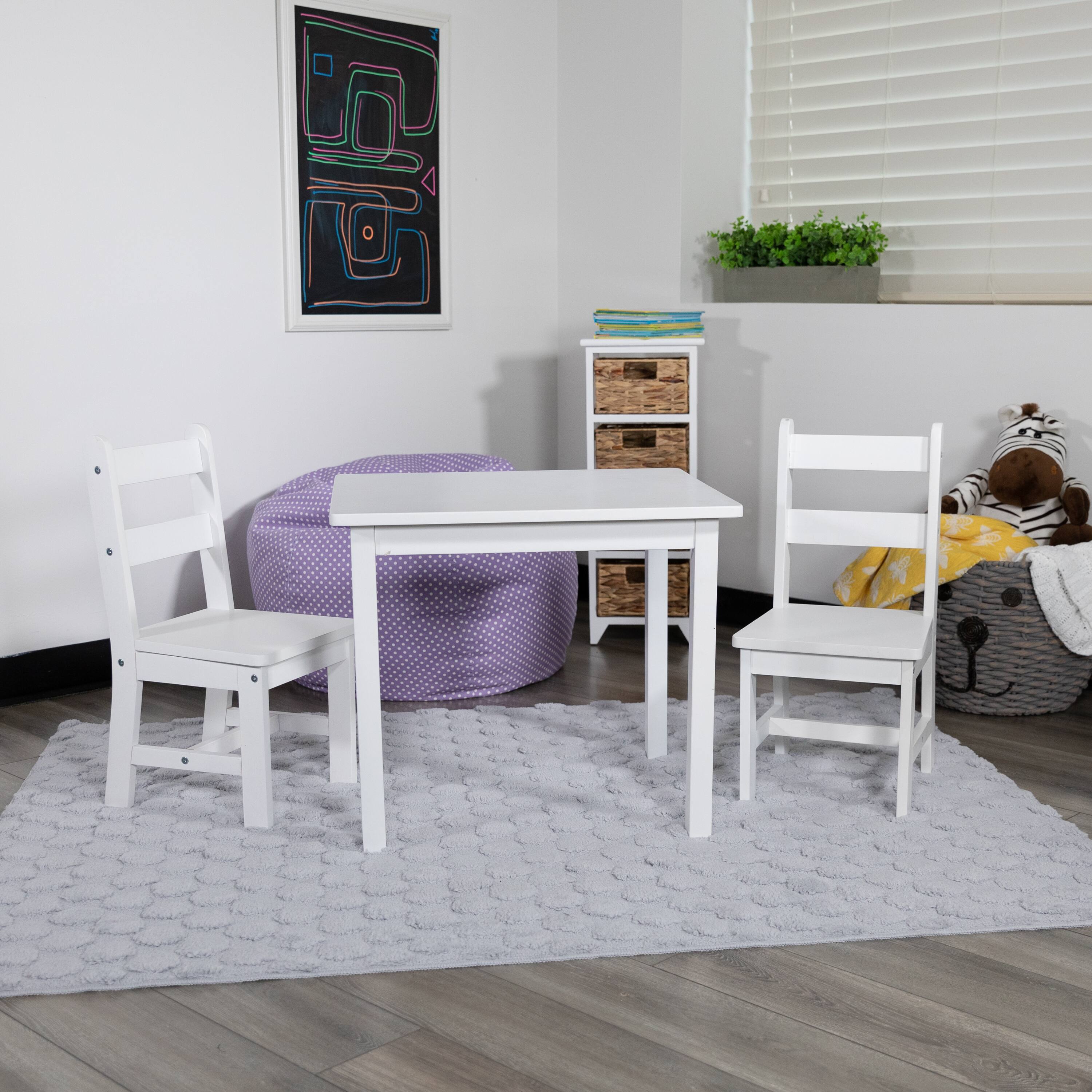 Alt View 20. Alamont Home - Kids Solid Hardwood Table and Chair Set for Playroom, Bedroom, Kitchen - 3 Piece Set - White.