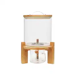 Home Collection - 5L Glass Rice and Grain Dispenser with Bamboo Stand and Valve - Clear (glass), Natural (bamboo)
