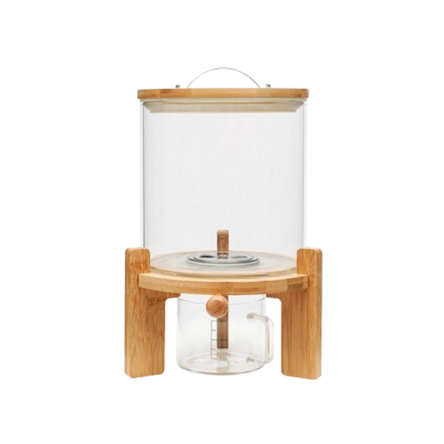 Front. Home Collection - 5L Glass Rice and Grain Dispenser with Bamboo Stand and Valve - Clear (glass), Natural (bamboo).