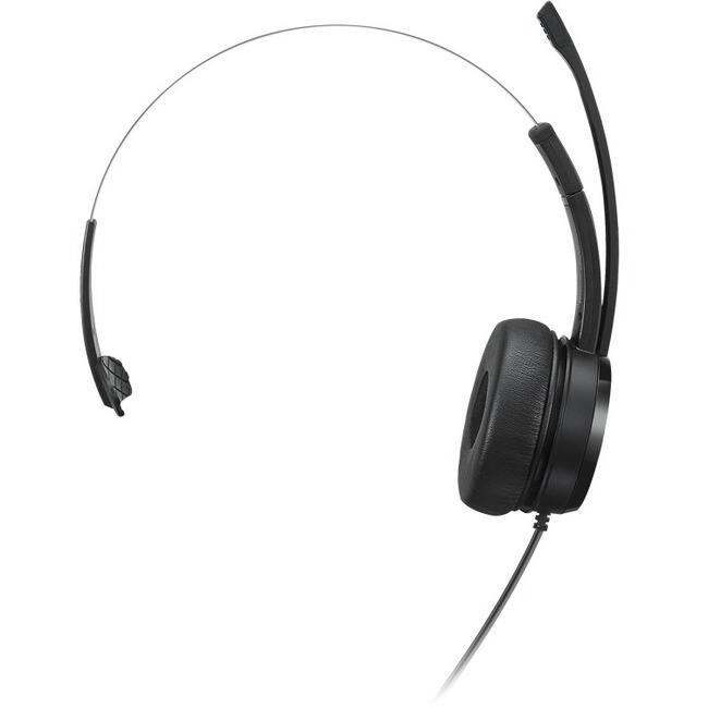 Front. Lenovo - Lenovo 100 Mono USB Headset - Mono - USB Type A - Wired - 32 Ohm - 20 Hz to 20 kHz - Over-the-head - Monaural - Black.