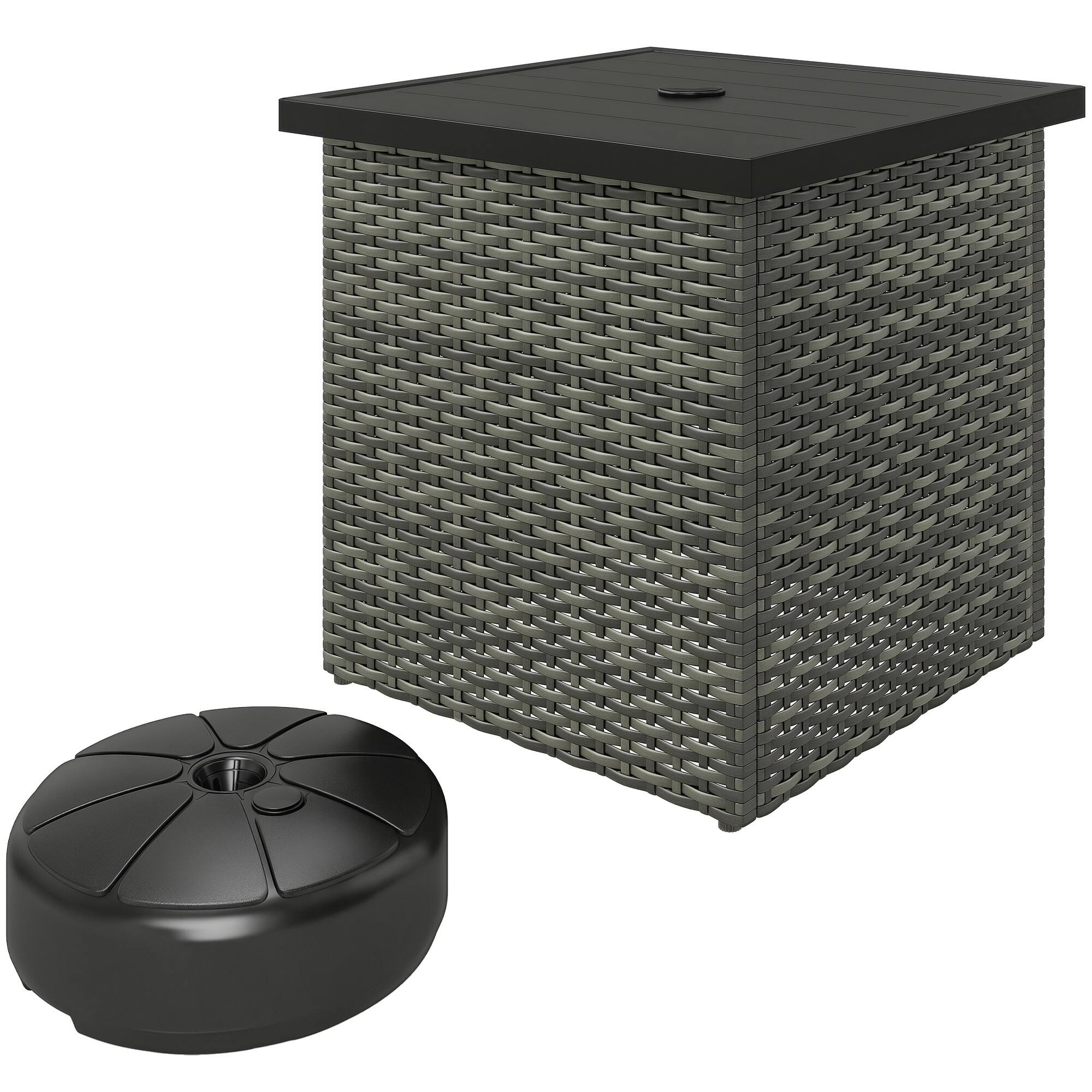 Outsunny - Side Table with 1.5" Umbrella Hole, Square Outdoor End Table with UV-Resistant Frame - Gray