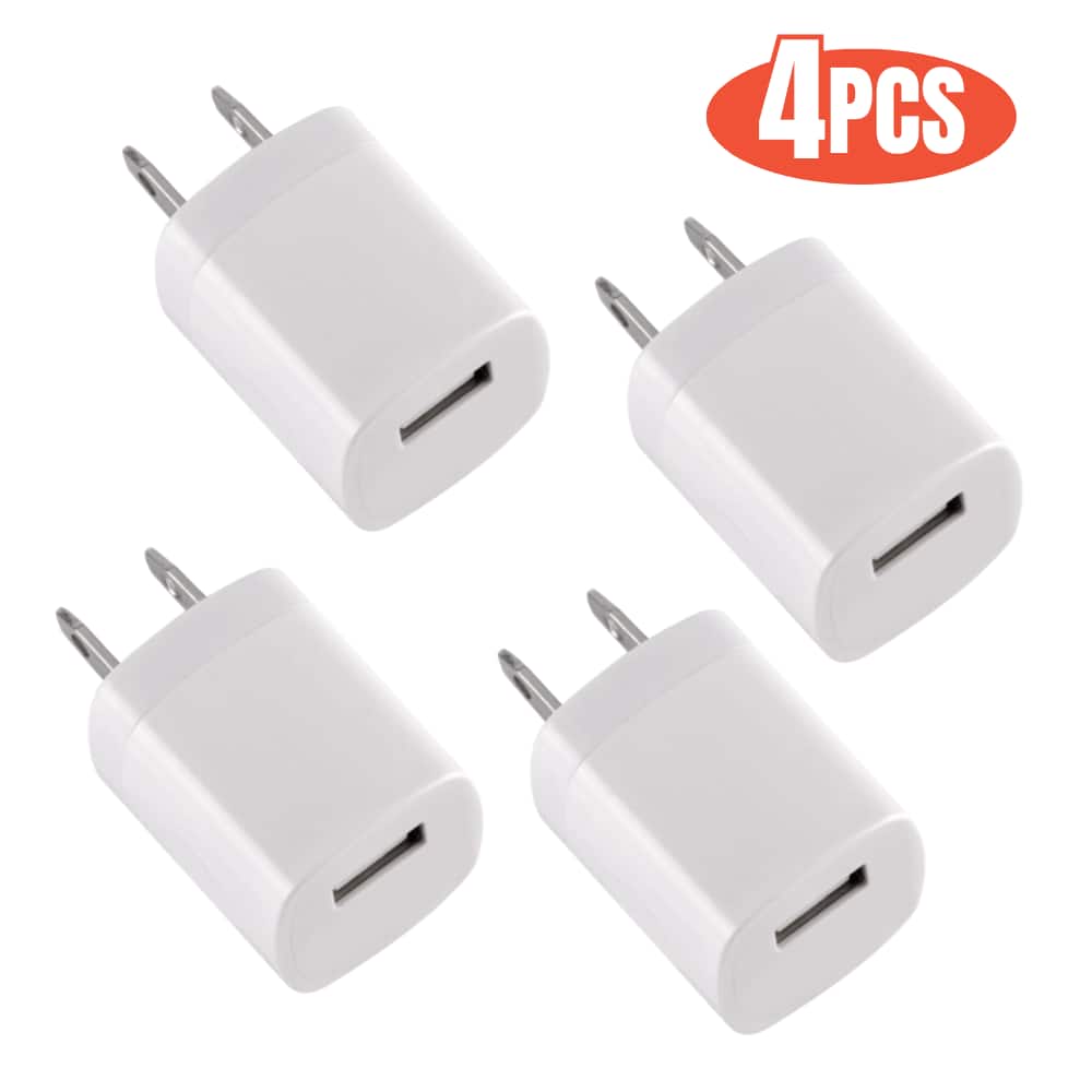 Front. Qixxronics - 4pack USB Wall Charger Adapter Charging Block for iPhone Xs/XS Max/X/8/7/6 Plus, Galaxy S9/S8/S8 Plus, Moto, LG, HTC - White.