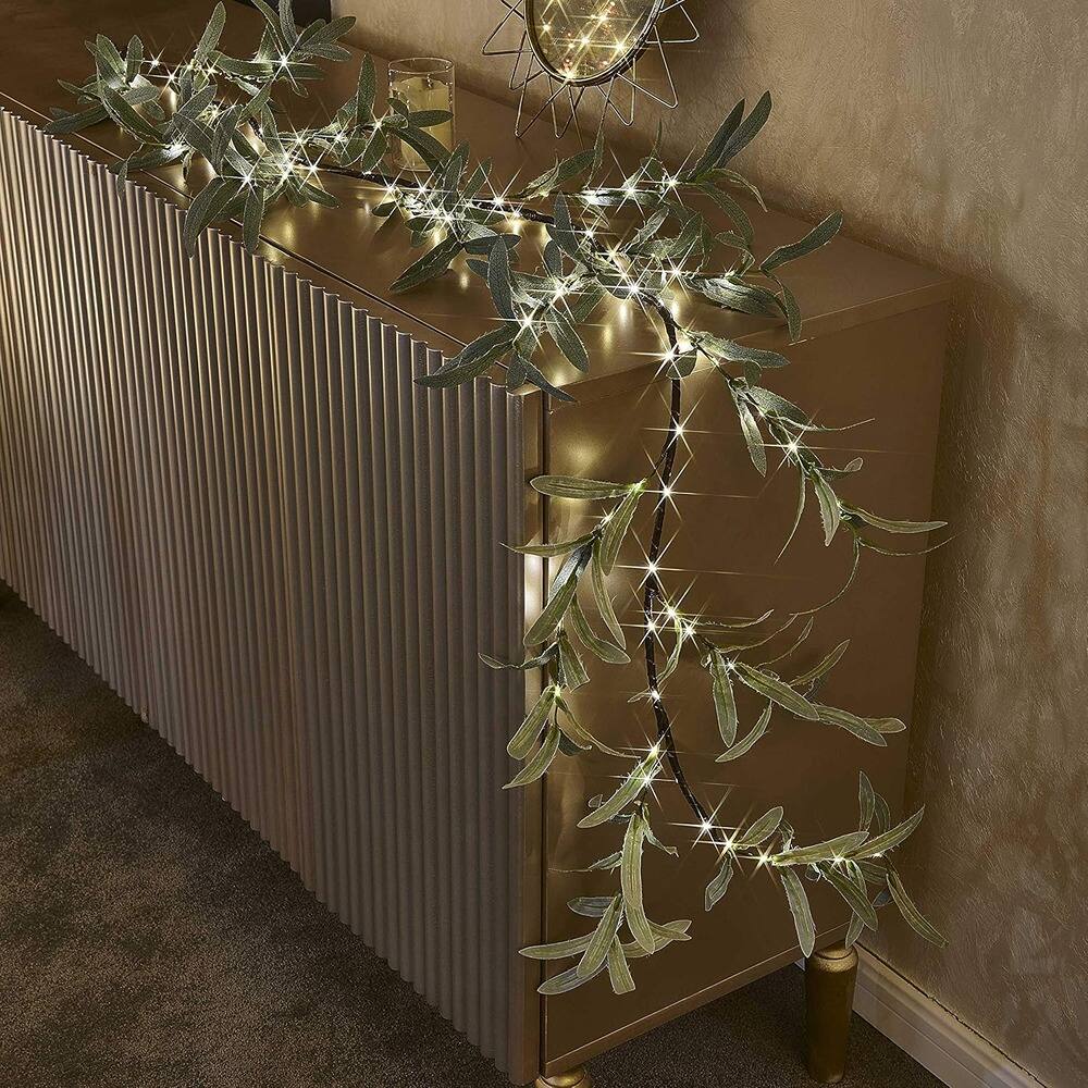 Alt View 1. PARKER SLATER - Lighted Olive Garland 6FT, 96 LED Battery Fairy Lights with Timer, Faux Vine - Olive.