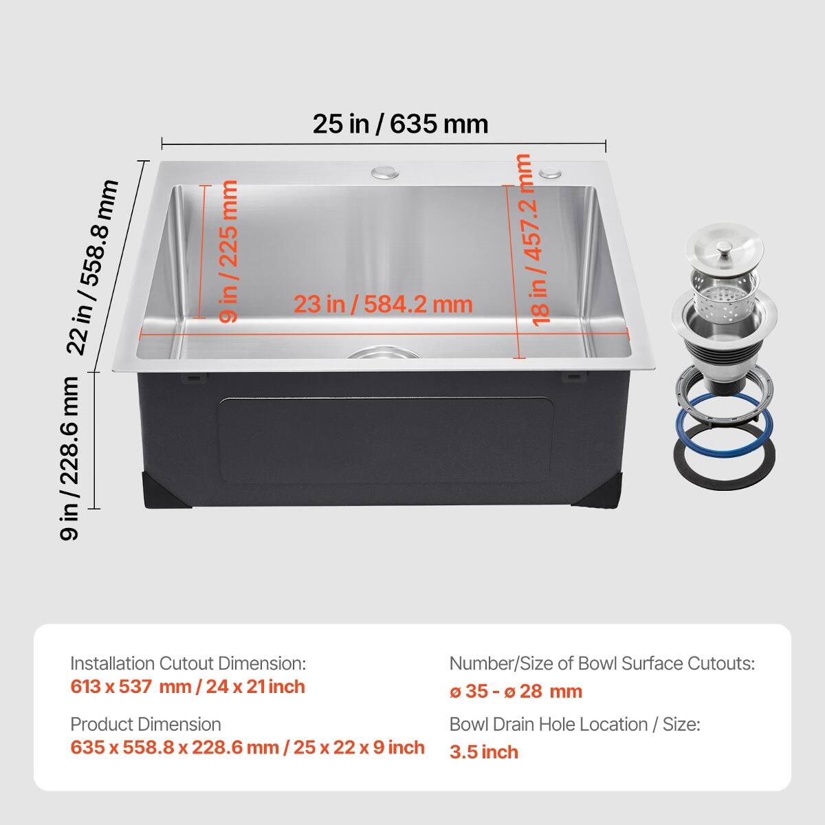 Ropilly 25 Inch Drop In Kitchen Sink Stainless Steel Top Mount Single ...