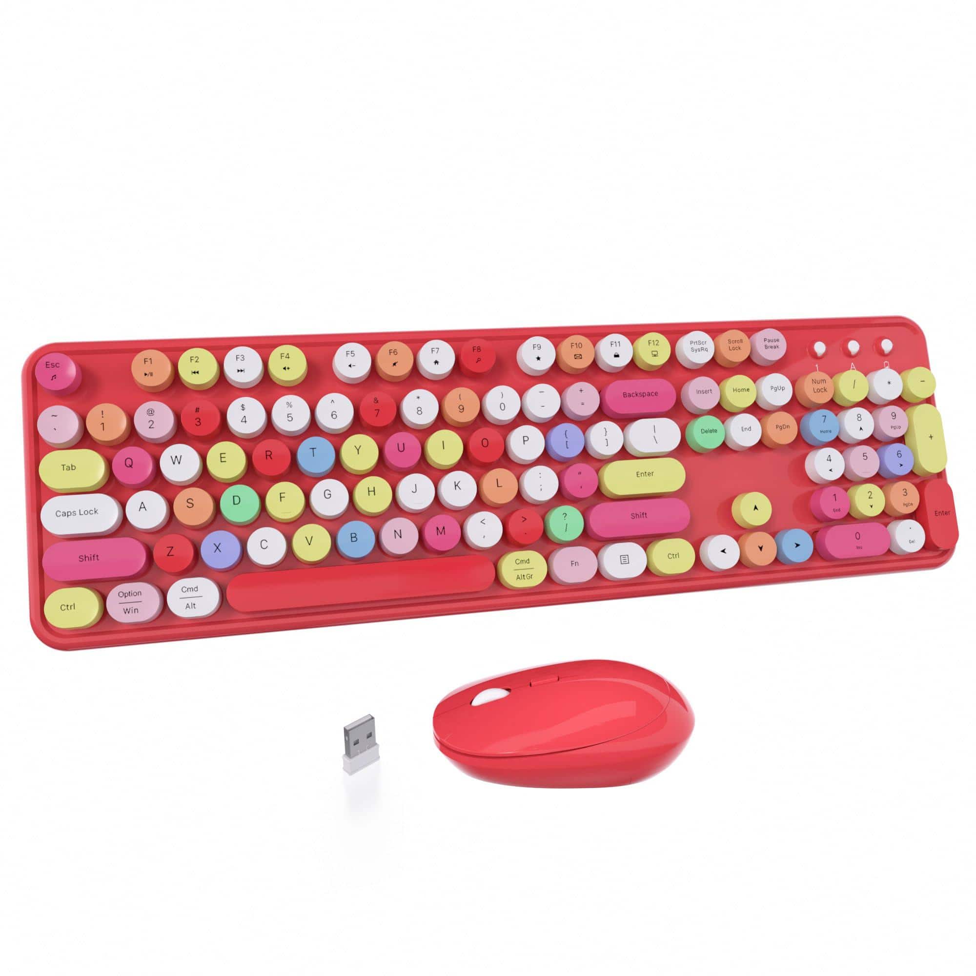 PO3TICJUNKI3 - Colorful Computer Wireless Keyboards Mouse Combos Typewriter Flexible Keys Office Full-sized Dropout-free C - Red-polychrome