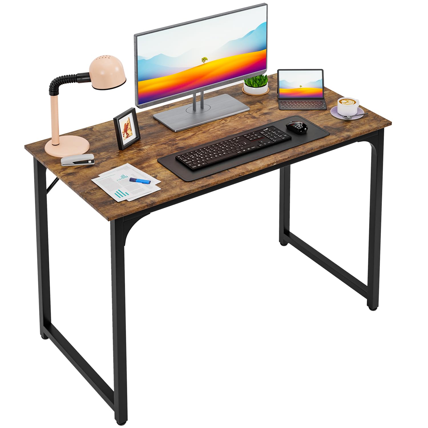 Front. Stylel Star - PayLessHere | 32 Inch Computer Desk | Brown | Office Desk with Metal Frame, Adjustable Feet | Water-Resistant, Scratc... - Brown.