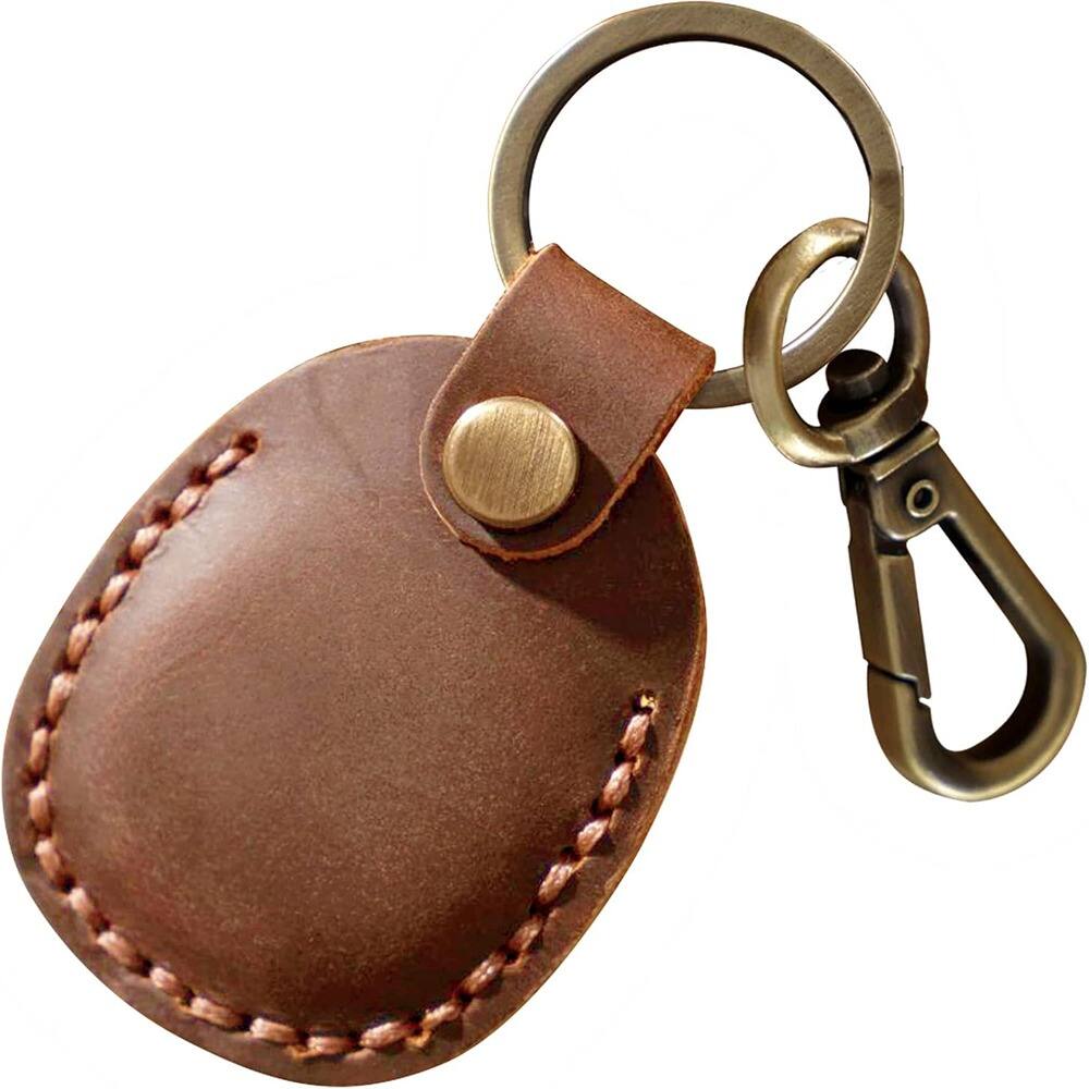 RTMB - Genuine Leather AirTag Holder, Portable Keychain with Keyring - Brown