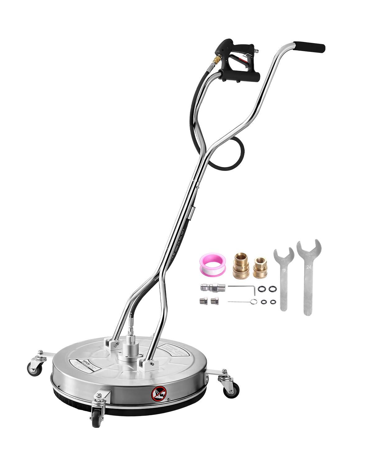 Front. VEVOR - 24" Pressure Washer Surface Cleaner, Stainless Steel Pressure Washer Attachments with 4 Wheels, 4000 Max PSI - Silver.