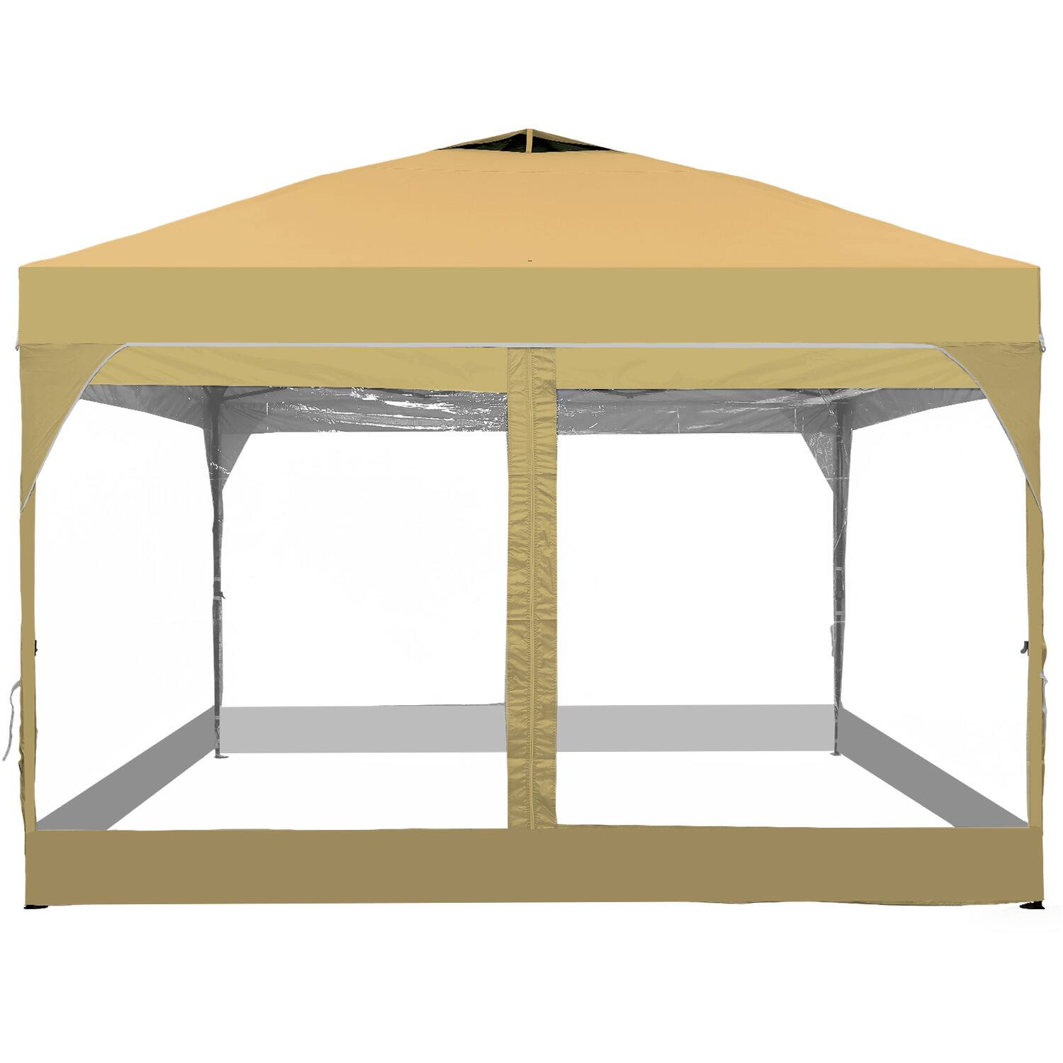 Alt View 3. Ainfox - Ainfox 12x12 Pop Up Canopy Tent with One Push Setup, Easy Setup Gazebo with 4 PVC Transparent Sidewalls - Khaki.