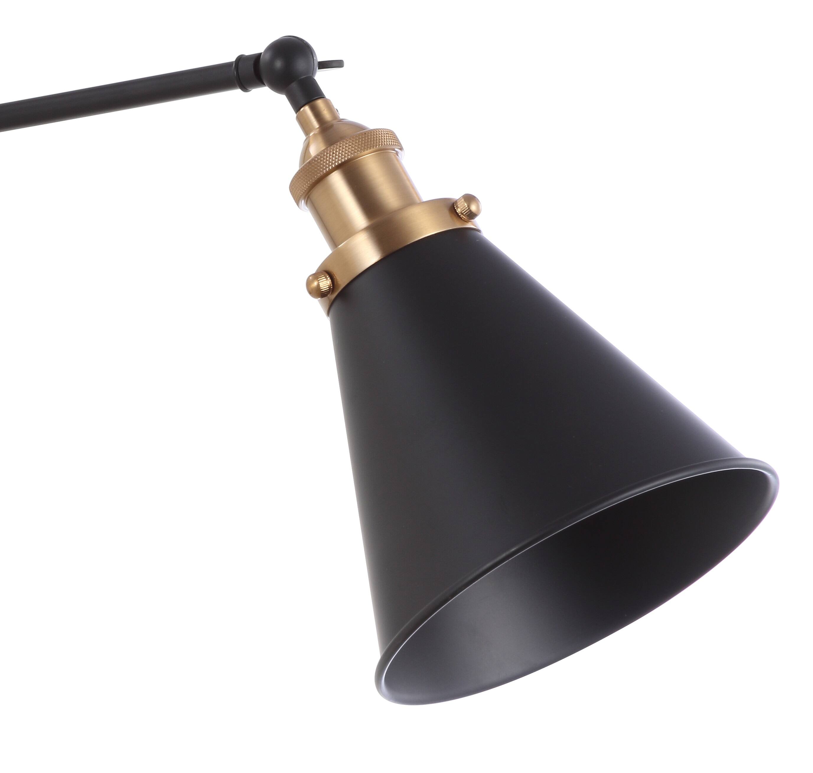 Alt View 3. Jonathan Y - Rover 7" Classic Industrial Metal Adjustable Arm LED Wall Sconce, Black/Brass Gold - Black.