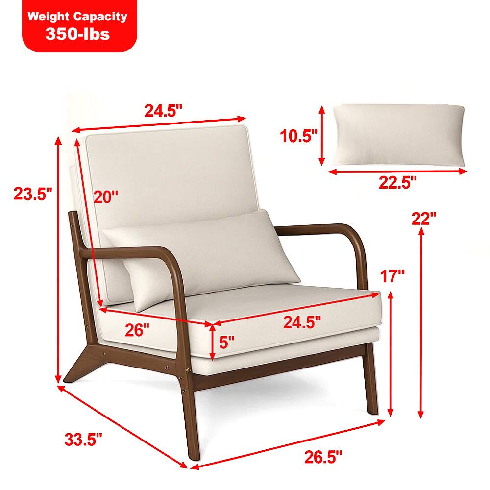 Weight Capacity: 350-lbs

Dimensions:
- Width: 24.5"
- Depth: 23.5"
- Height: 33.5"
- Seat Height: 17"
- Seat Depth: 24.5"
- Armrest Height: 26"
- Armrest Width: 20"
- Back Height: 26.5"
- Back Width: 24.5"
- Cushion Width: 22.5"
- Cushion Depth: 10.5"
- Cushion Height: 22"