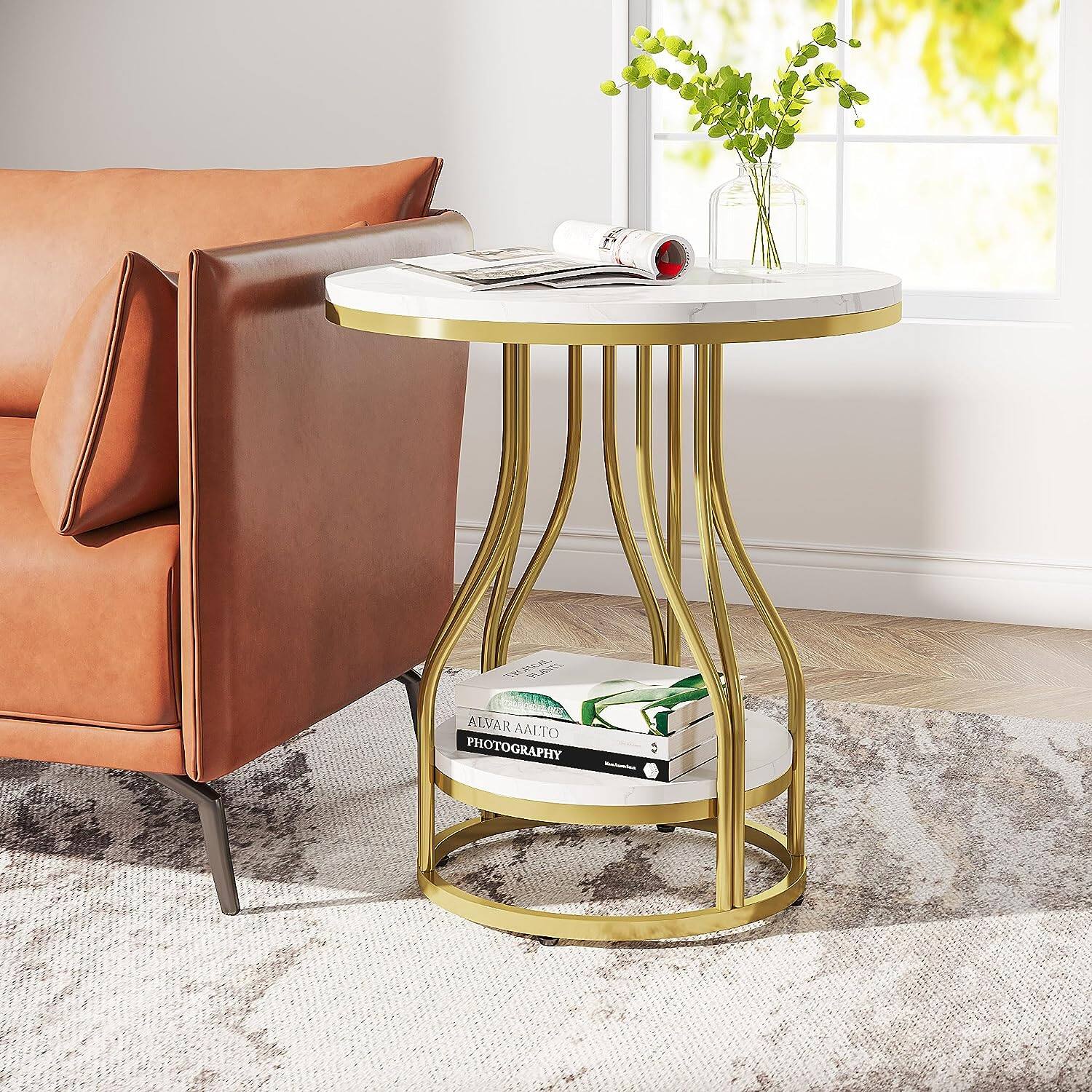 Tribesigns End Table with Engineered Wood Construction and Faux Marble ...