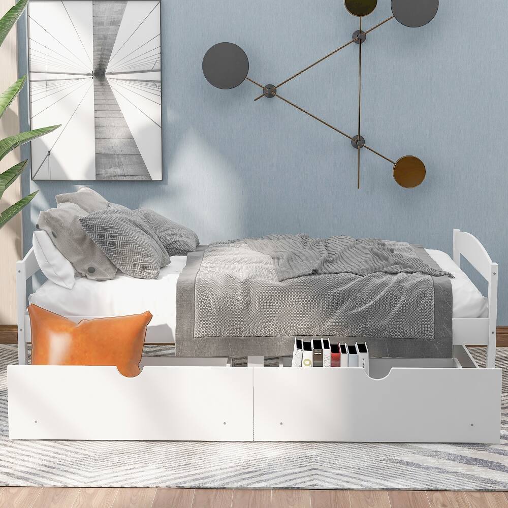 Left. Loheer - Loheer Twin Platform Bed White Pine Wood with 2 Storage Drawers - White.