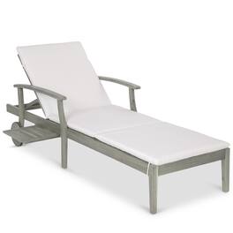 Best Choice Products - 79x26in Acacia Wood Outdoor Chaise Lounge Chair w/ Adjustable Backrest, Table, Wheels - Gray/Cream