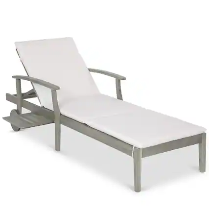 Front. Best Choice Products - Best Choice Products 79x26in Acacia Wood Outdoor Chaise Lounge Chair w/ Adjustable Backrest, Table, Wheels - Gray/Cream - Gray/Cream.