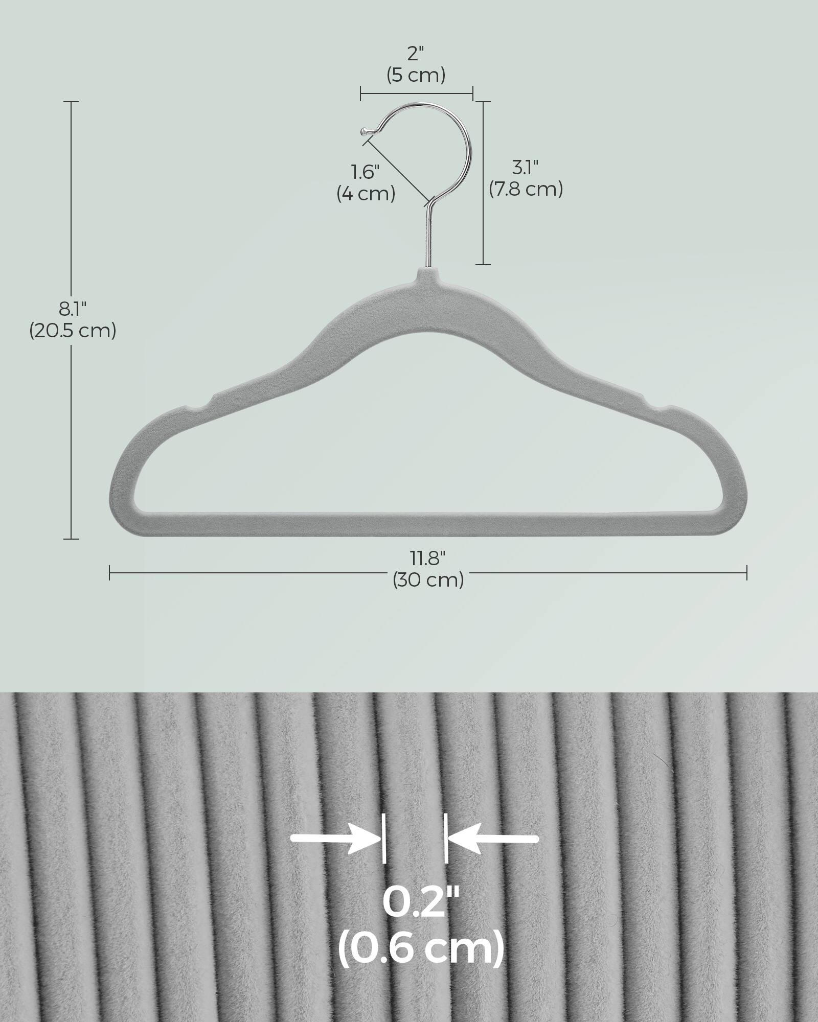2" (5 cm)  
1.6" (4 cm)  
3.1" (7.8 cm)  
8.1" (20.5 cm)  
11.8" (30 cm)  
0.2" (0.6 cm)