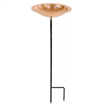 Front. Sunnydaze - Hand-Hammered Standing Bird Bath or Bird Feeder with Stake - Copper.