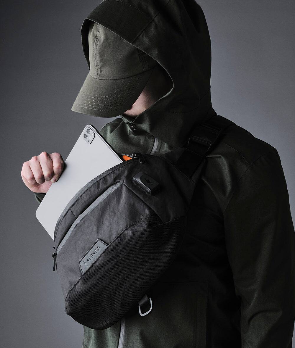 Back. ALPAKA - Bravo X Sling V2 6L Tech Sling Bag for 11-inch iPad Pro, USB Charging Crossbody Bag with RFID Pocket, Weather-Resistant - Black X-Pac VX42.