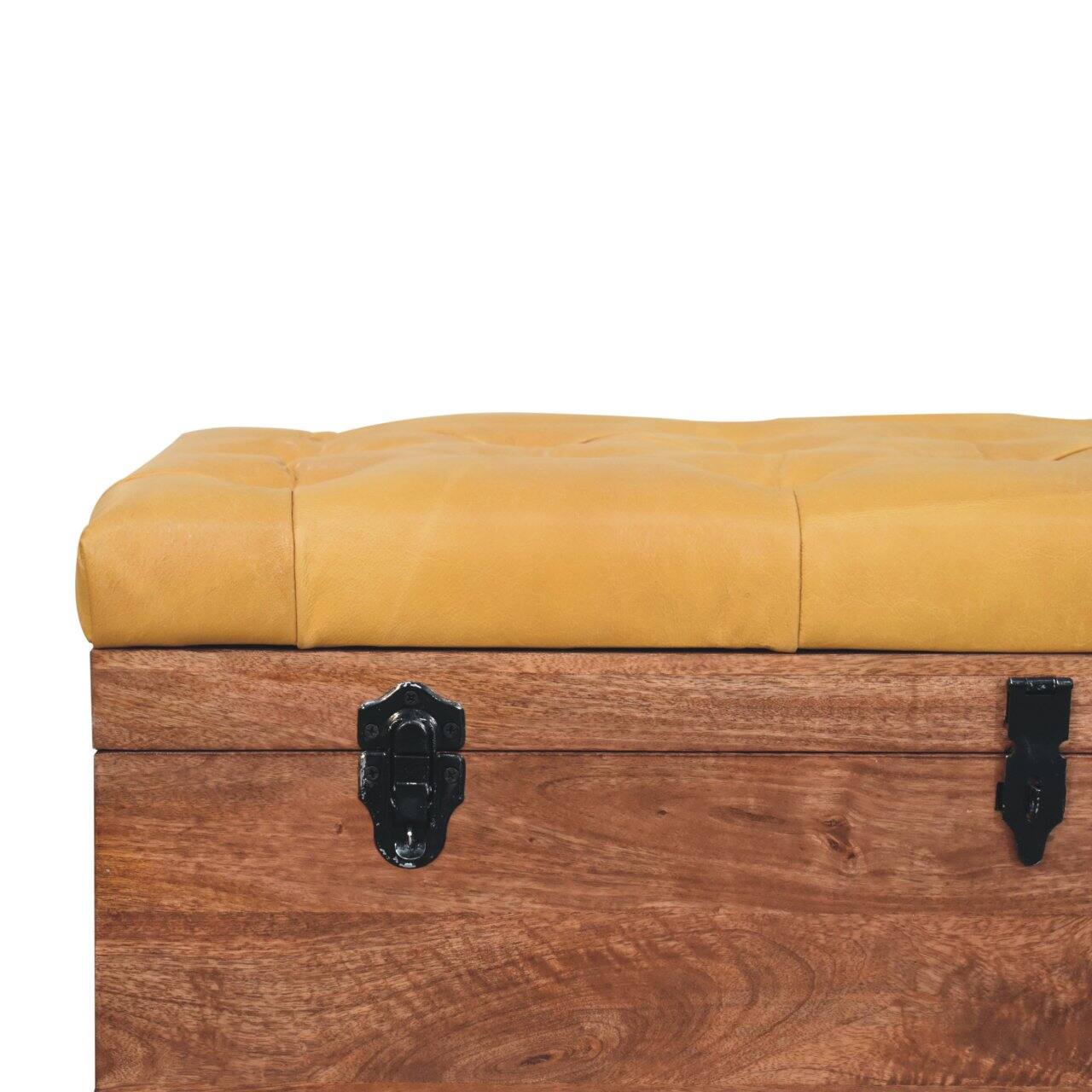 Alt View 1. Artisan Furniture - Artisan Furniture Solid Wood Buffalo Hide Honey Caramel Storage Trunk, Upholstered, Brown - Brown.