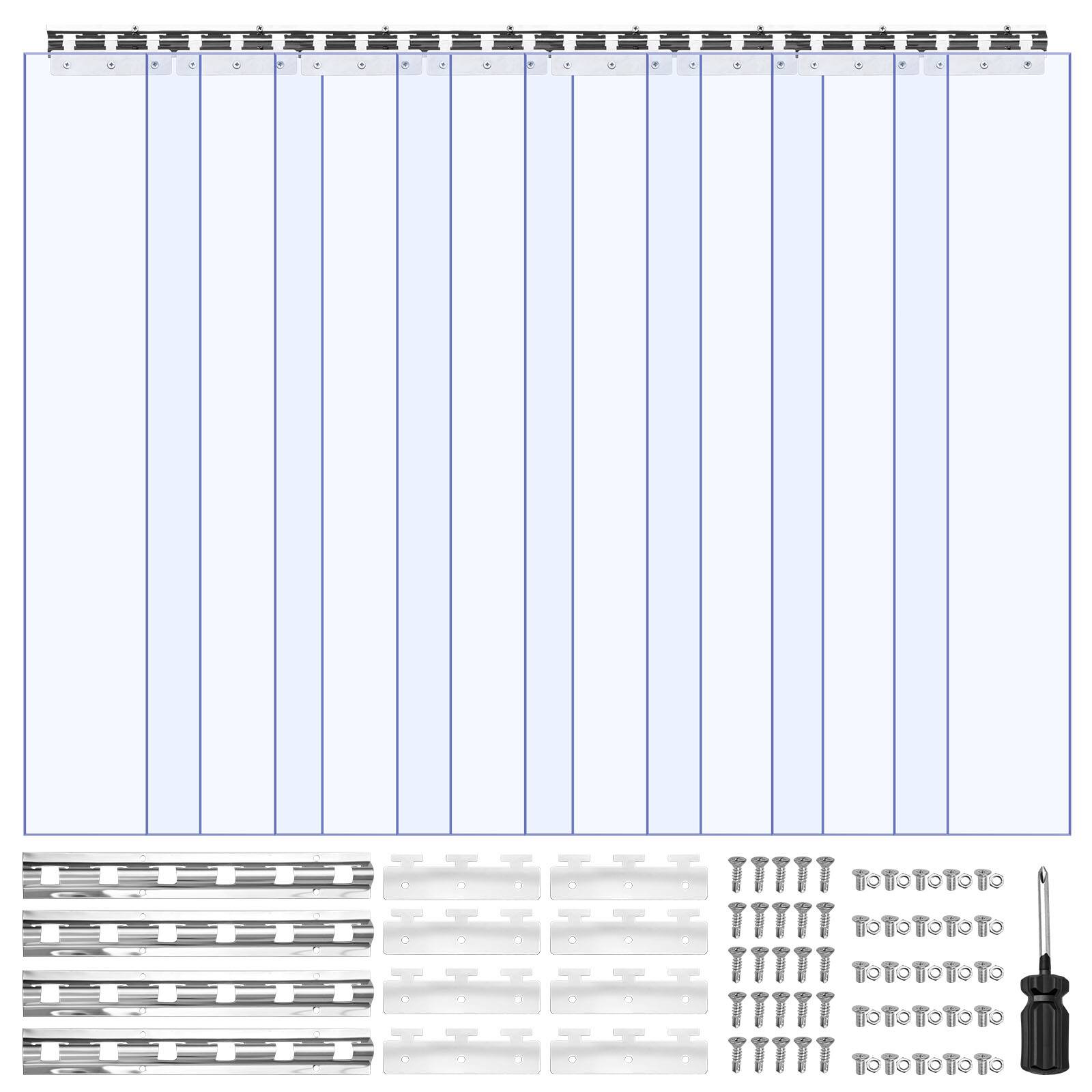 VEVOR - Clear PVC Strip Curtain, 84 in Height x 48 in Width x 0.08 in Thickness, 8 PCS Walk in Freezer Cooler Curtain Strips - Light blue