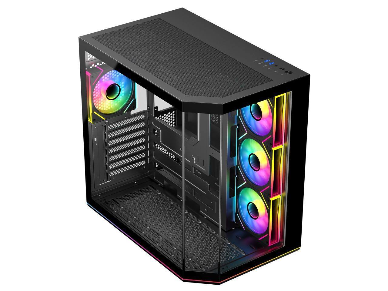 Back. DIYPC - DIYPC ARGB-N3-PRO Black ATX Case w/ 3 Tempered Glass, 4 ARGB Fans, ARGB Strip, BTF Support - Black.