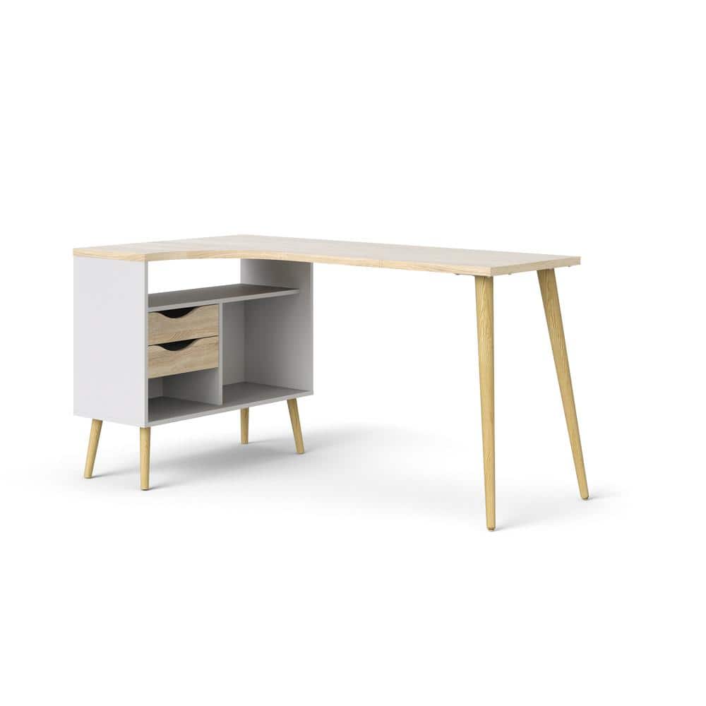 FurniFact - Small Desk with Shelves - Compact Computer and Study Desk for Offices - White