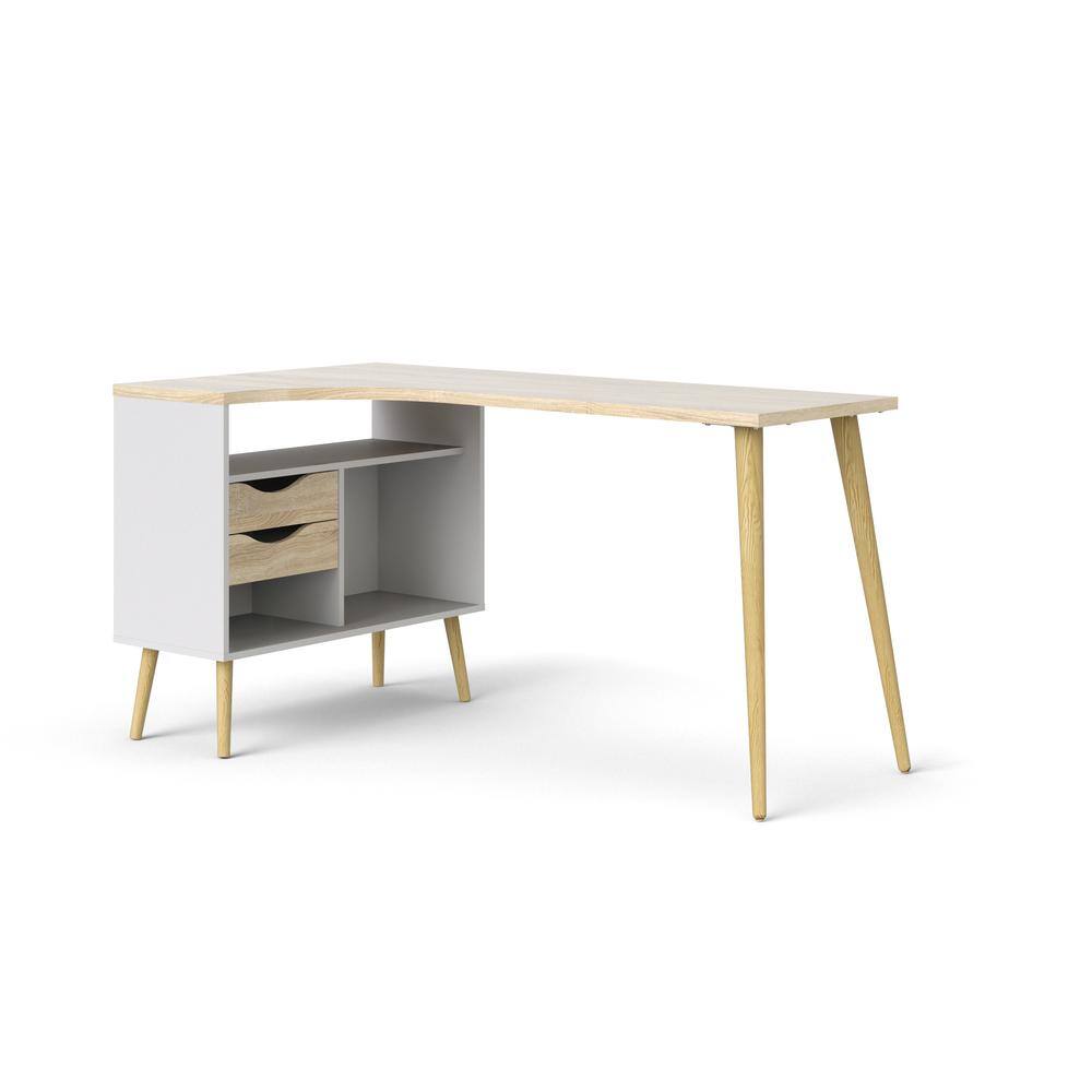 Back. Tvilum - Diana 2 Drawer, 3 Shelf Desk/Oak Structure - White.