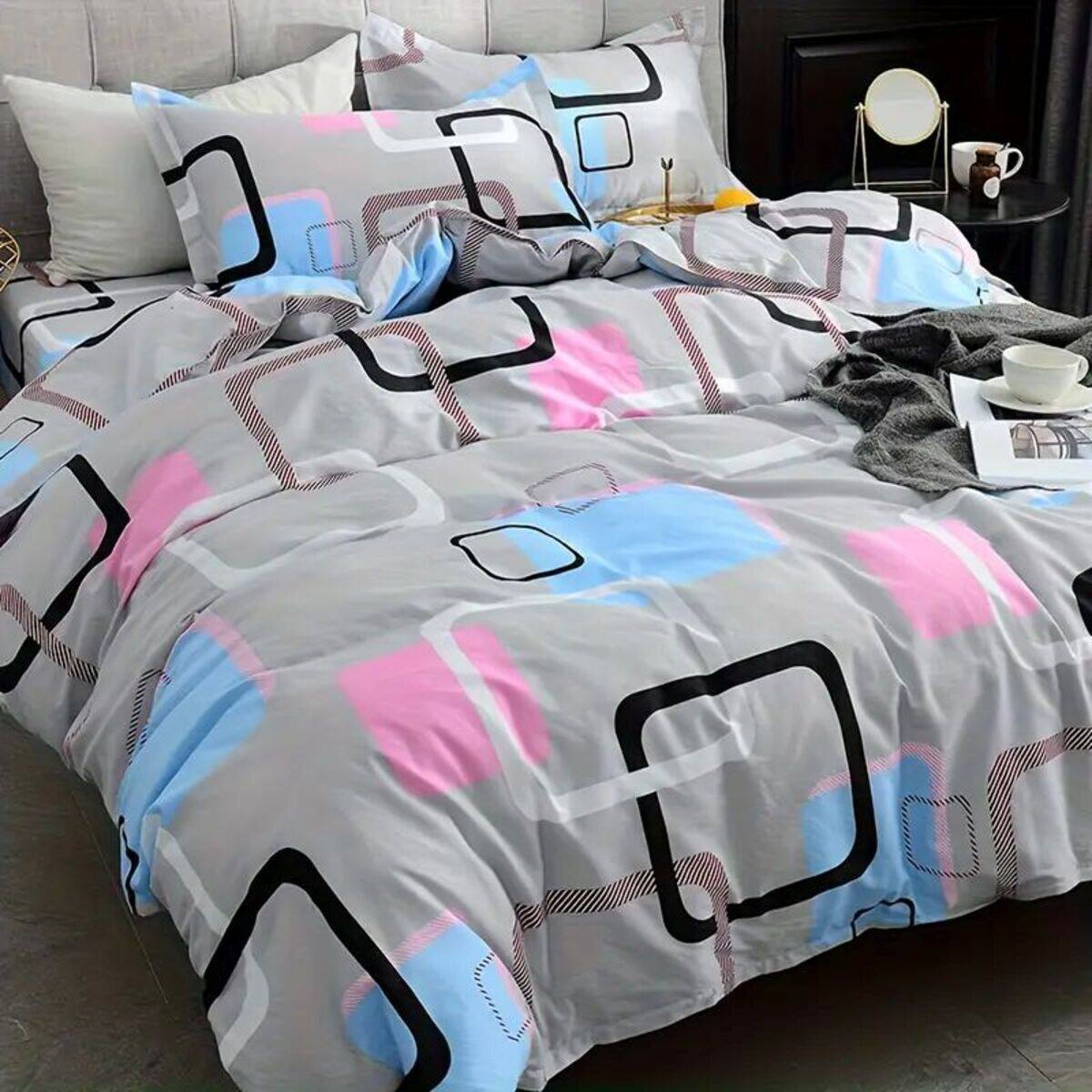 Left. Shatex - Gray geometric pattern twin 2 pieces comforter set, minimalist modern bedding - gray.