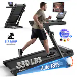 MERACH - T31 Folding Treadmill with 18% Auto Incline, 3.5HP, Wide Belt, 350lbs Capacity, Heart Rate Monitor, App Control - Black