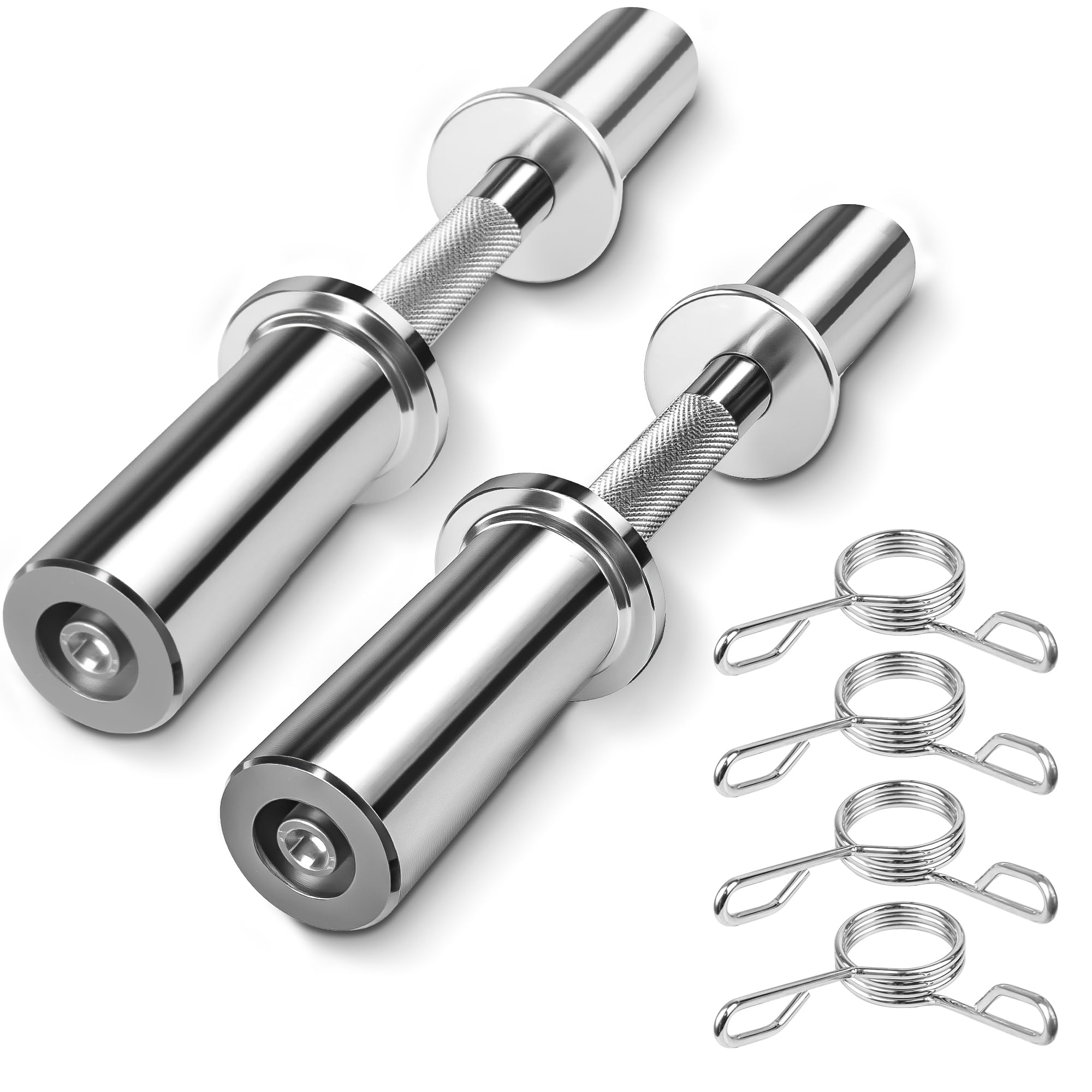 Refined Abode Design - 16 Olympic Dumbbell Handles Loadable Bars For 2 inch Standard Plates Weight With Of Spring Collars Home Gym - Silver