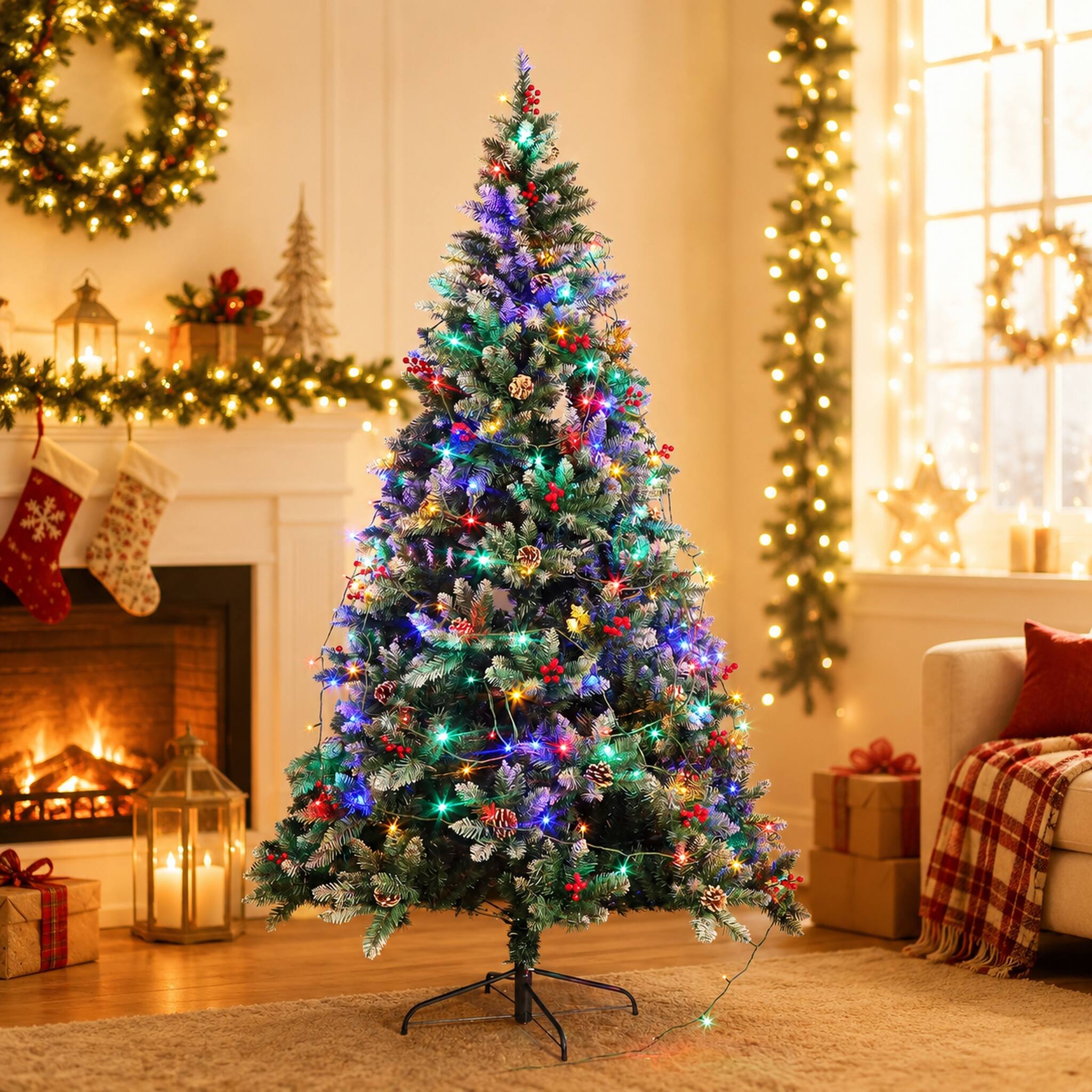Alt View 1. Forest'nSky - 4 ft. Christmas Tree Artificial Full Xmas Trees with 60pcs LED,308 Branch Tips Metal Hinges - Army Green.