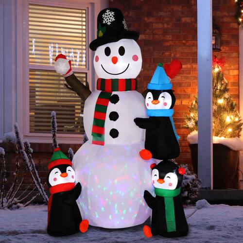 Alt View 7. Winado - 6FT Christmas Inflatables Snowman with 3 Penguins, Colorful Rotating Lights for Outdoor Yard Holiday Party Decorations - Multicolor.